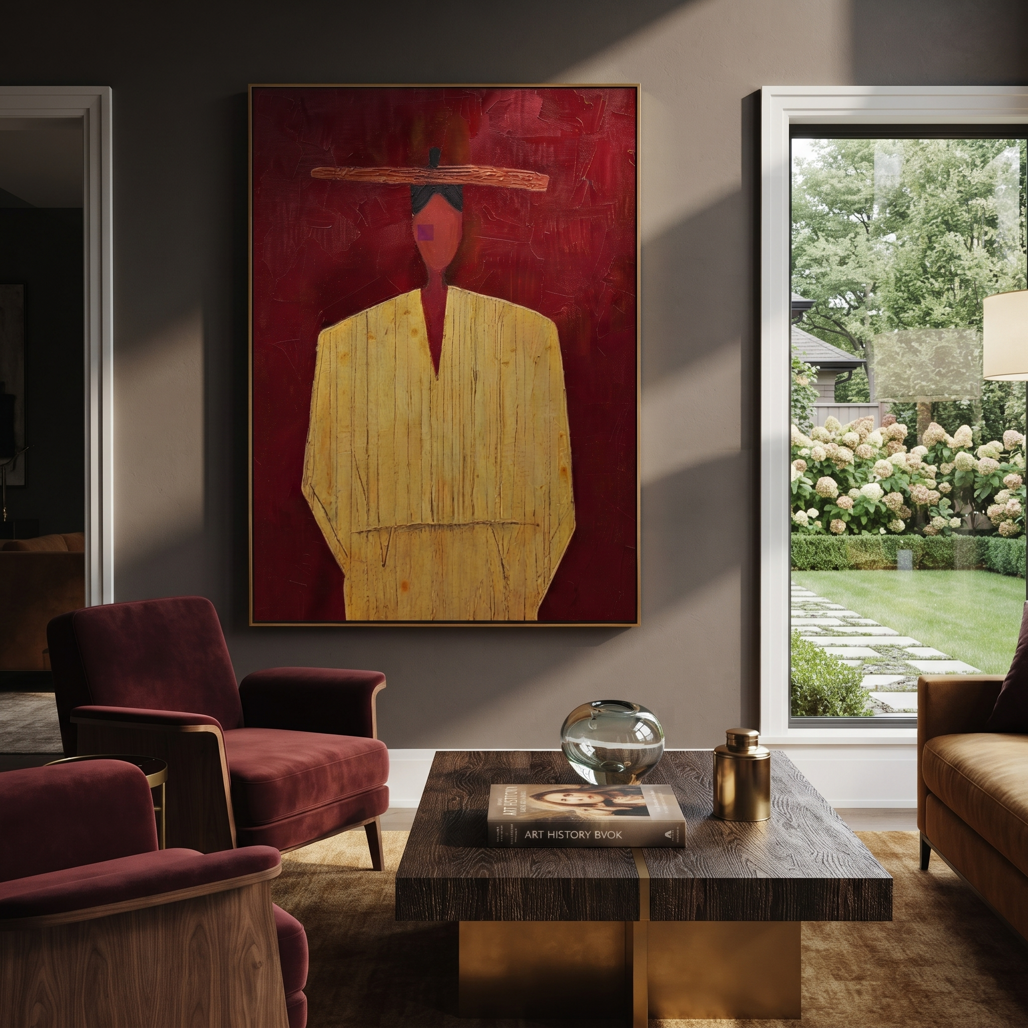 Red Brim Floats Quietly styled with neutral modern furnishings