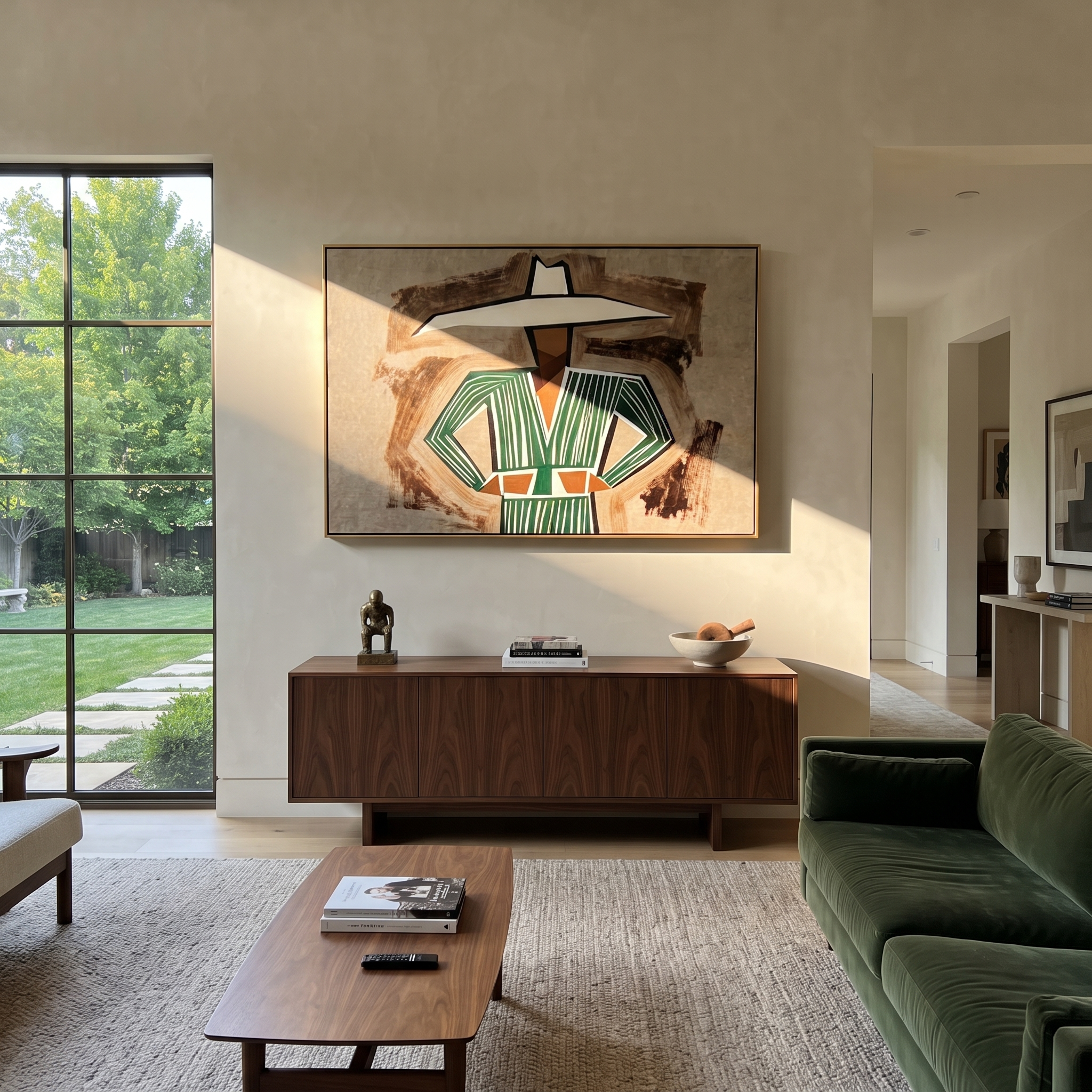 Purple Brim Holds Poise presented above a contemporary console