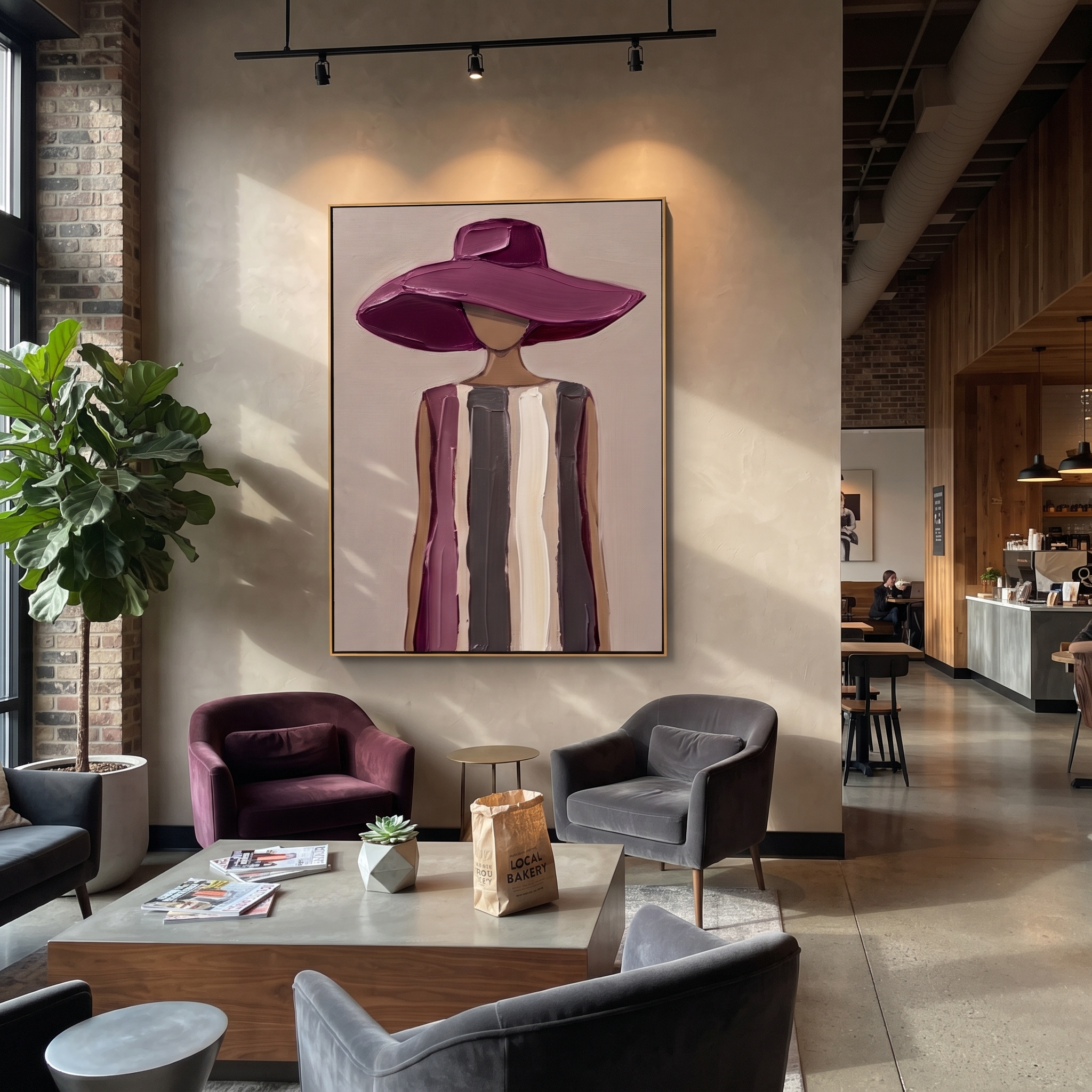 Plum Shade Softens Stone presented above a contemporary console