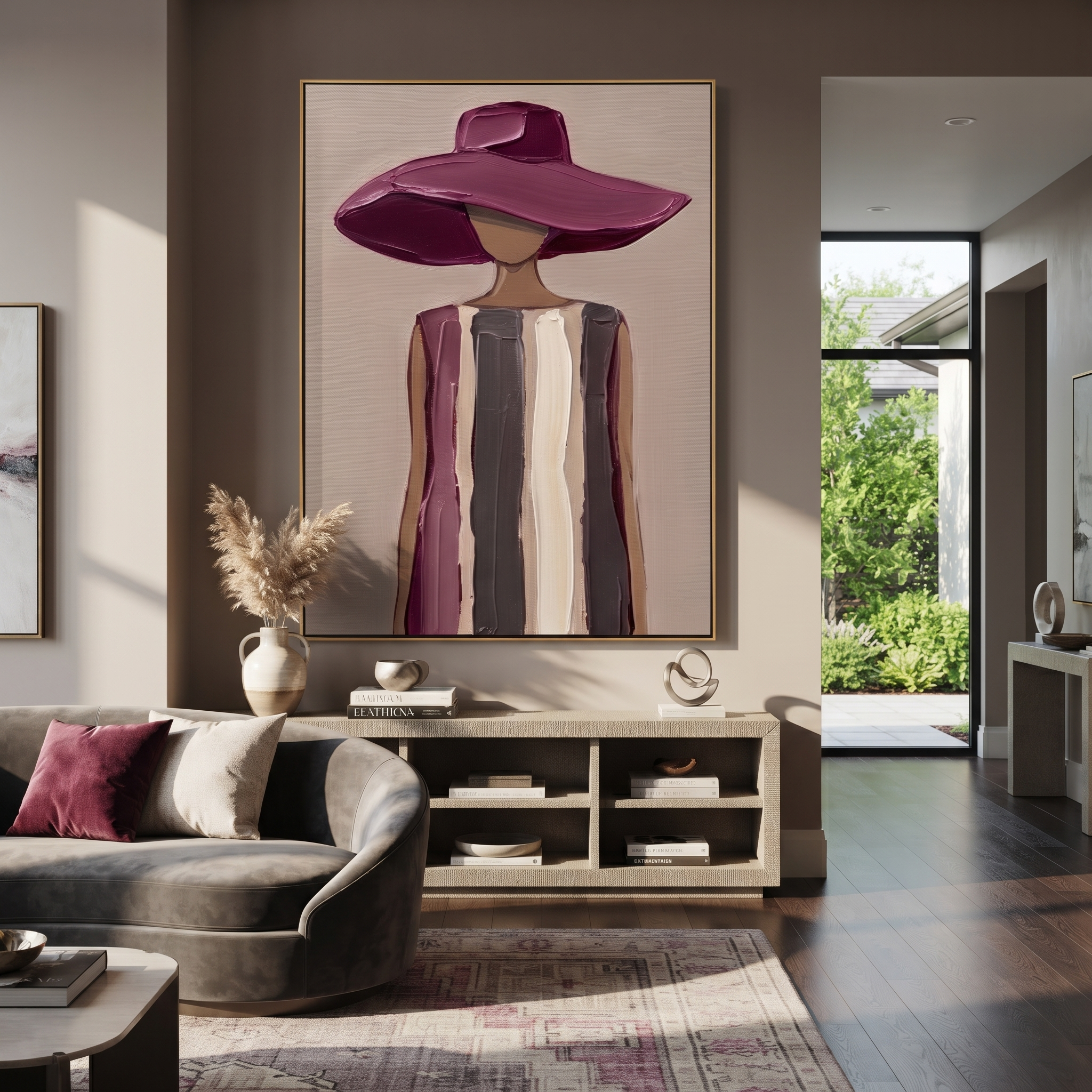 Plum Shade Softens Stone styled in a layered residential interior