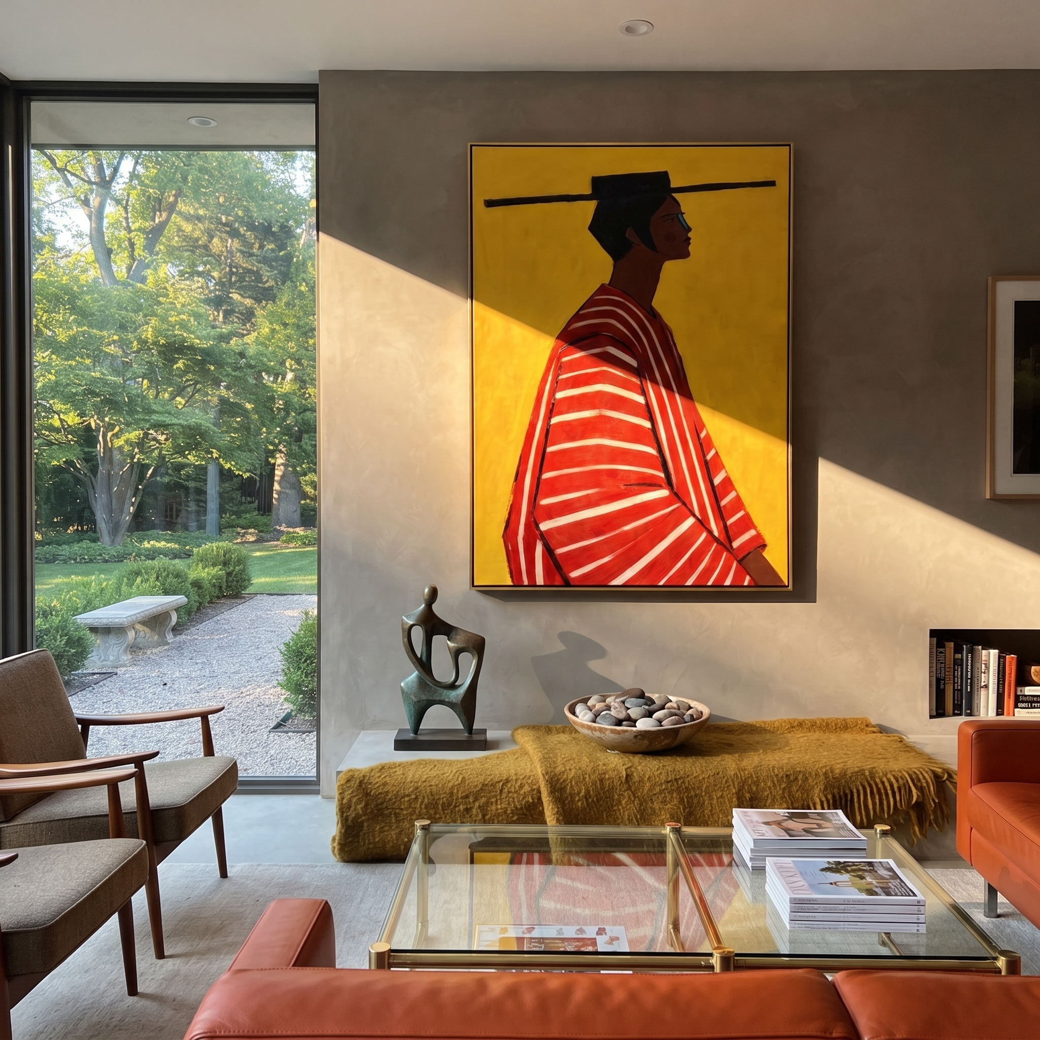Golden Back Faces Noon displayed in a warm contemporary interior
