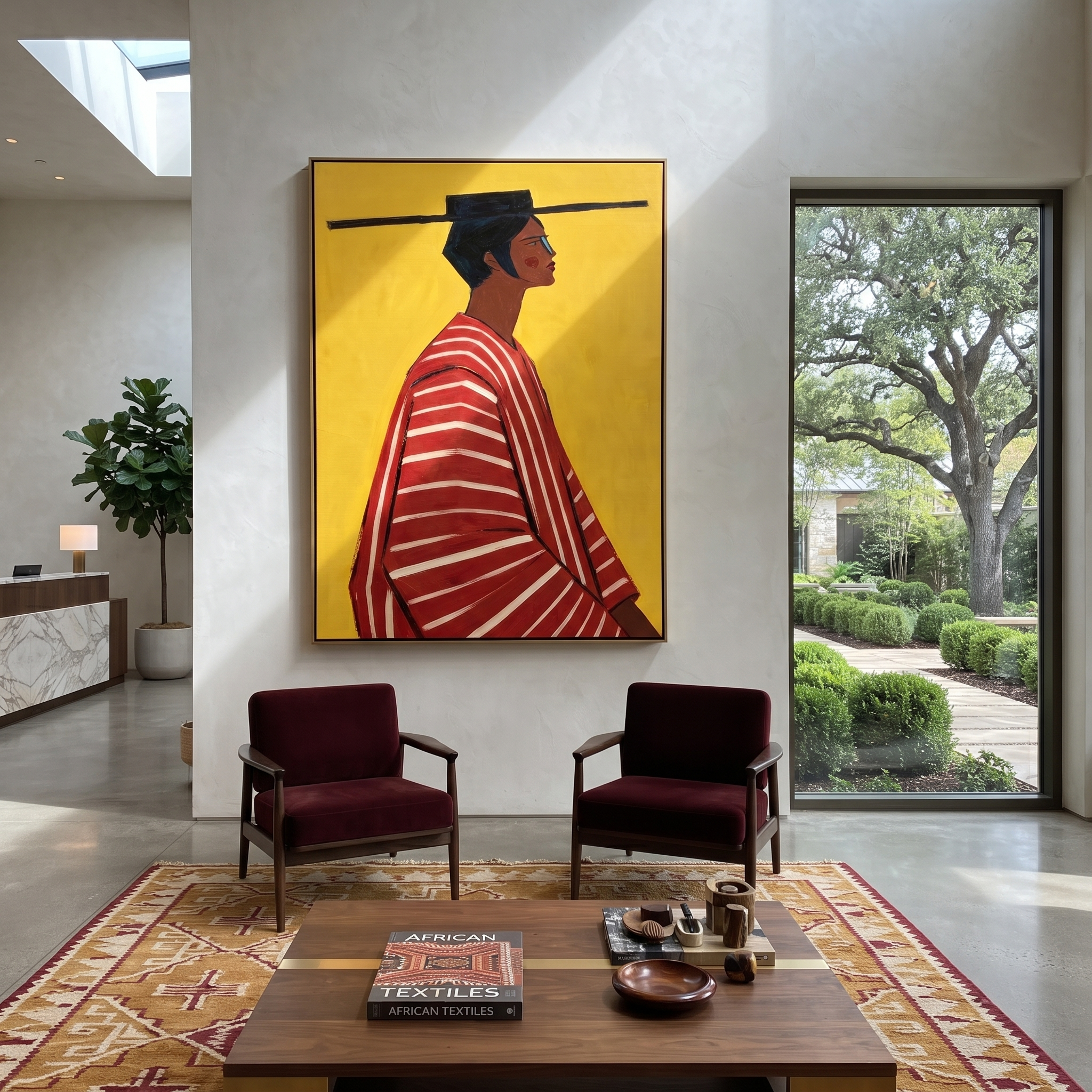 Golden Back Faces Noon styled with neutral modern furnishings
