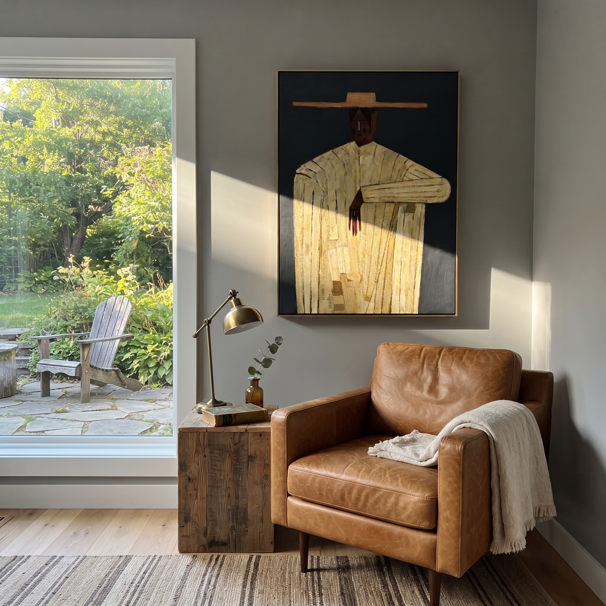White Geometry Holds Blue styled with neutral modern furnishings