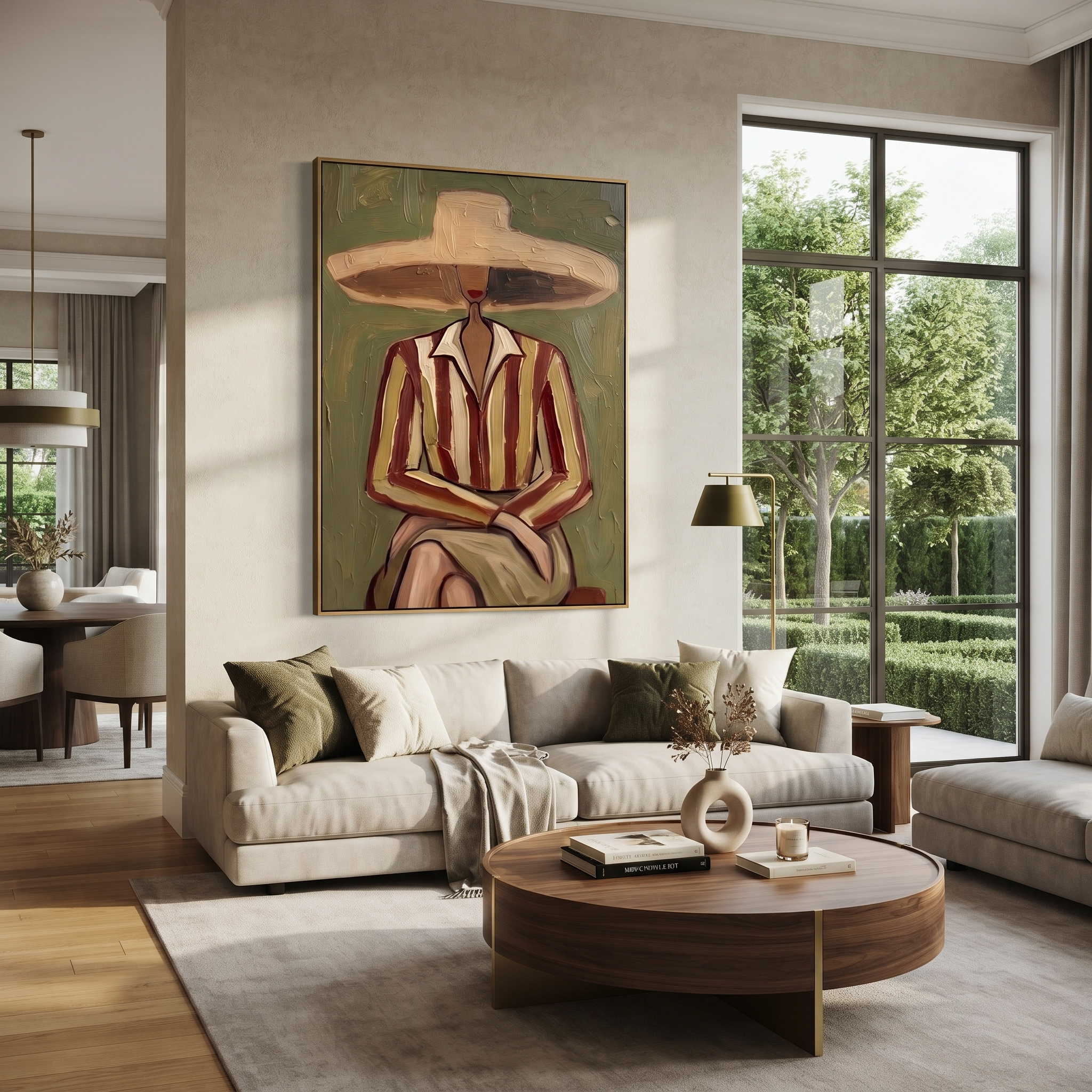 Earth Stripes Sit Calm displayed in a warm contemporary interior
