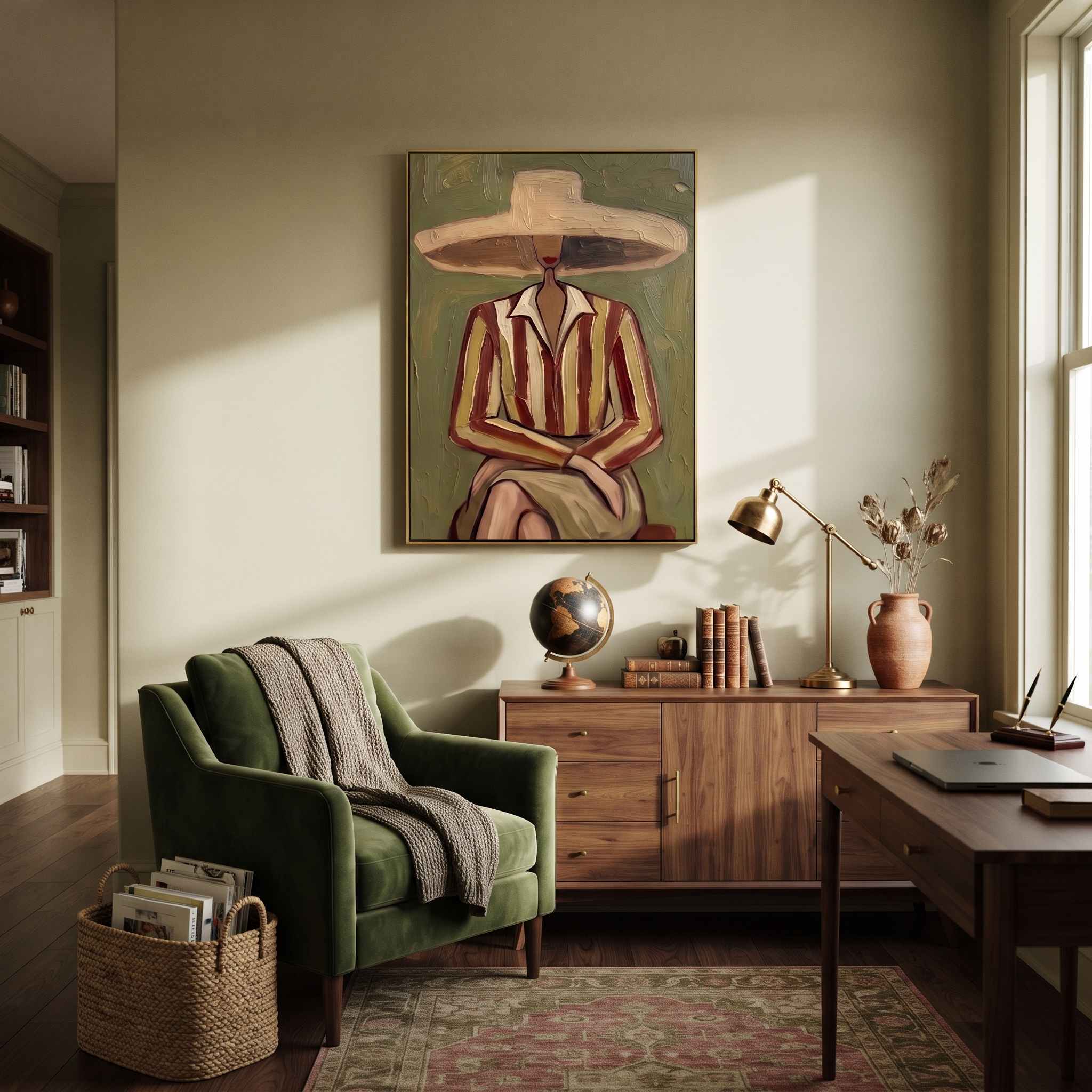 Earth Stripes Sit Calm presented above a contemporary console