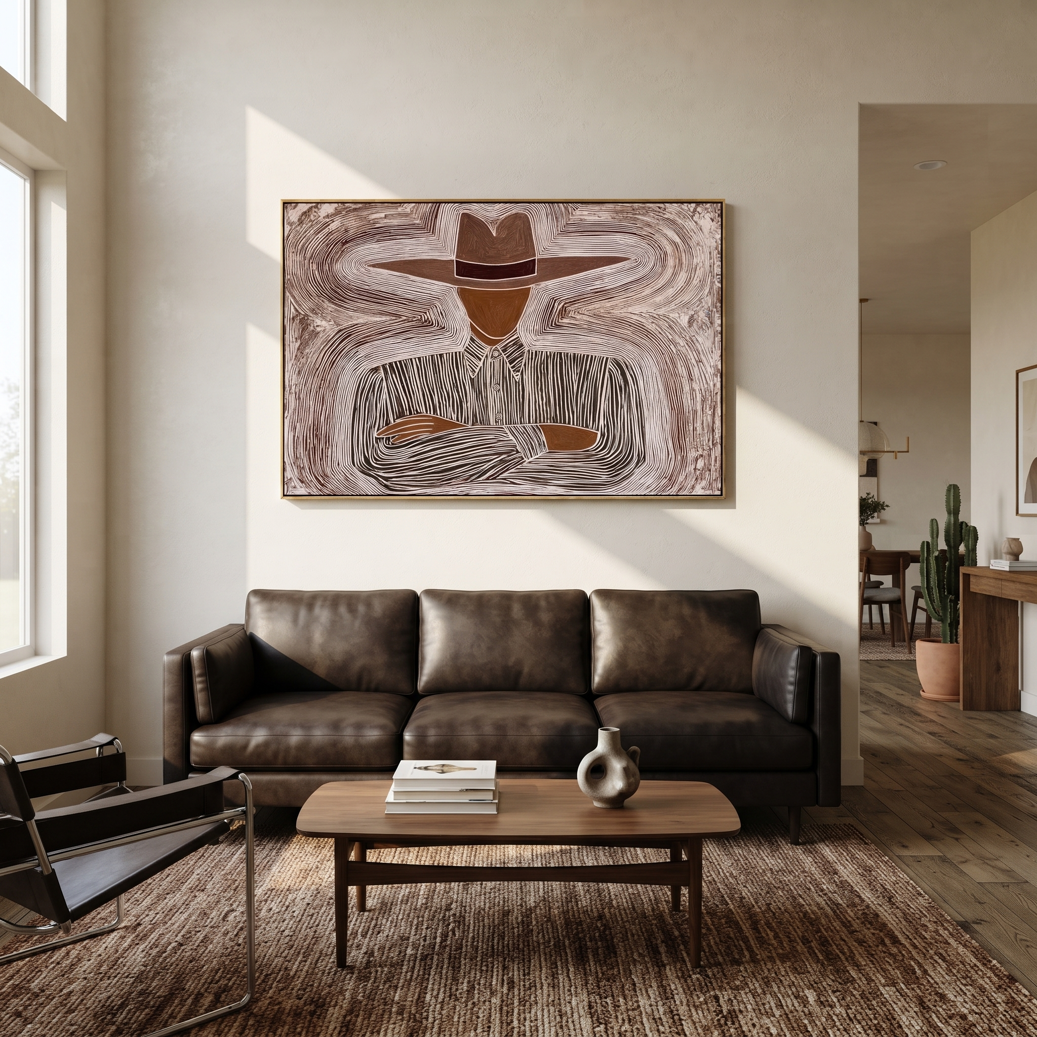 Brown Lines Rest Wide styled with neutral modern furnishings