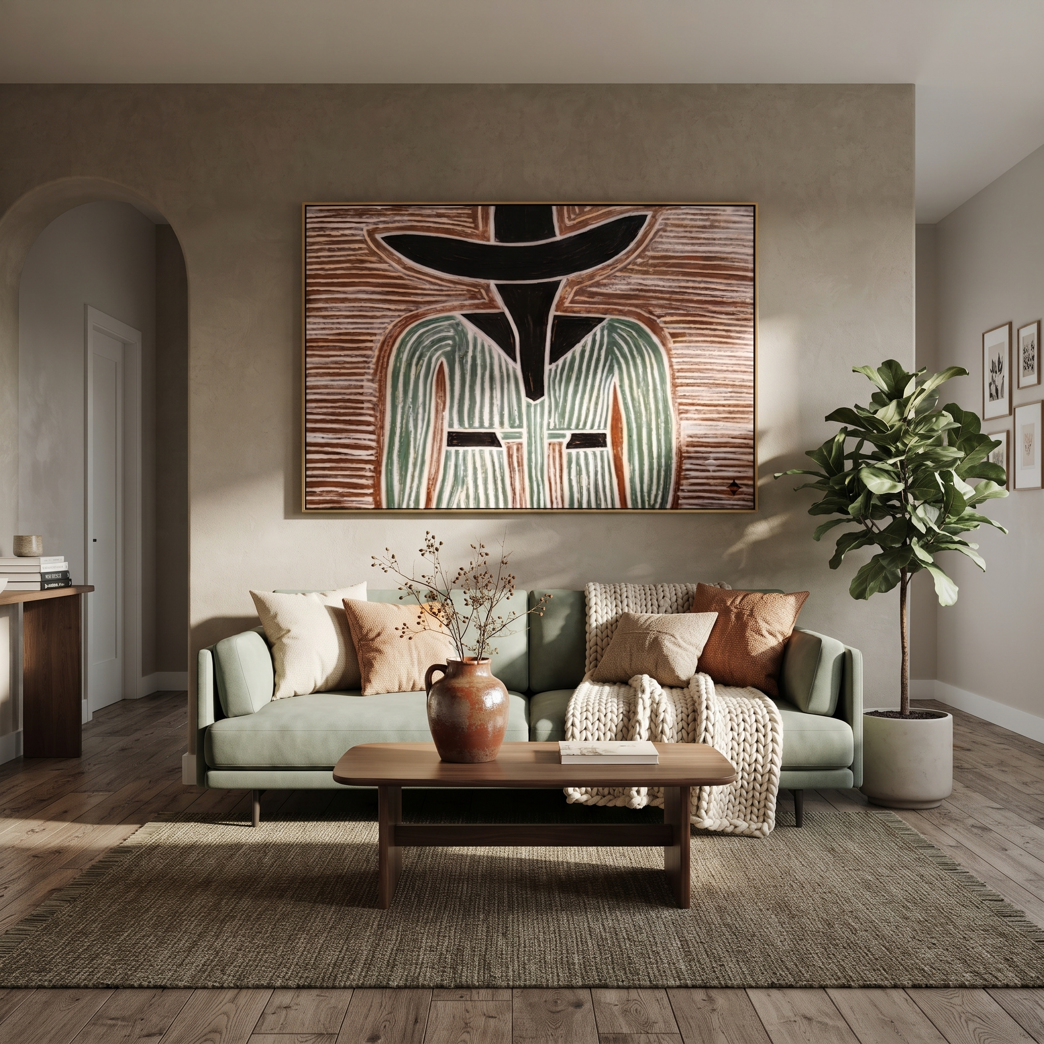 Green Lines Divide Brown presented above a contemporary console
