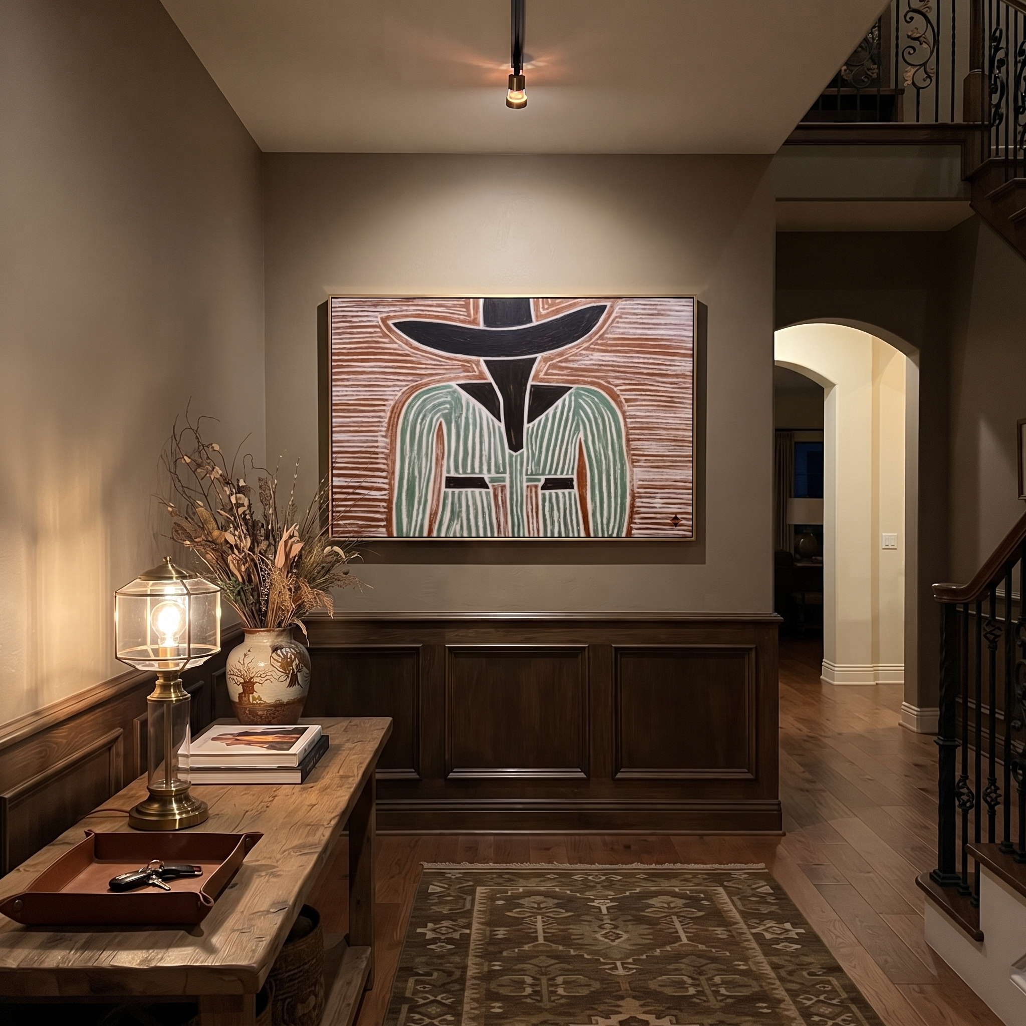 Green Lines Divide Brown styled in a layered residential interior