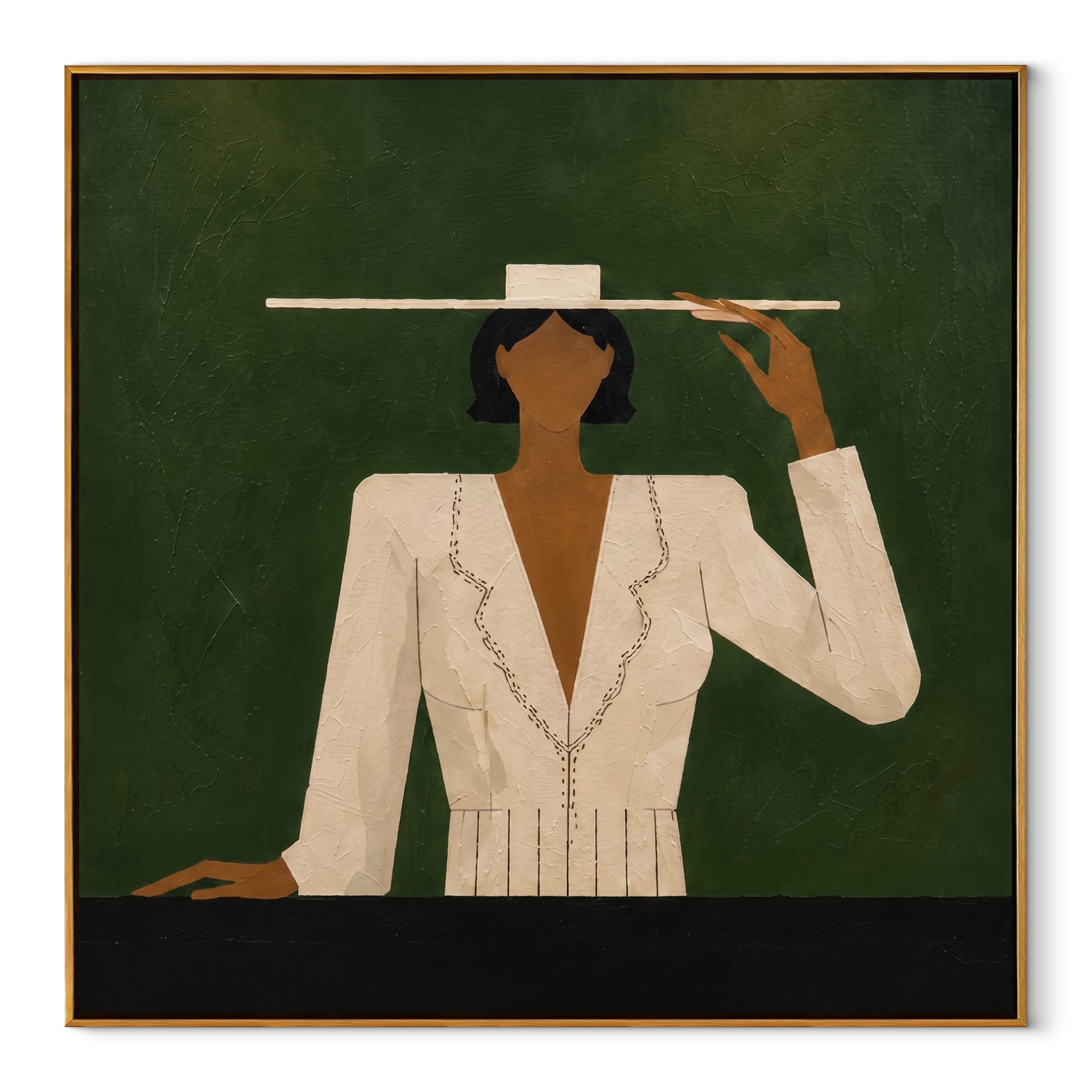 White Suit Tips Silence abstract figurative textured painting, square canvas artwork