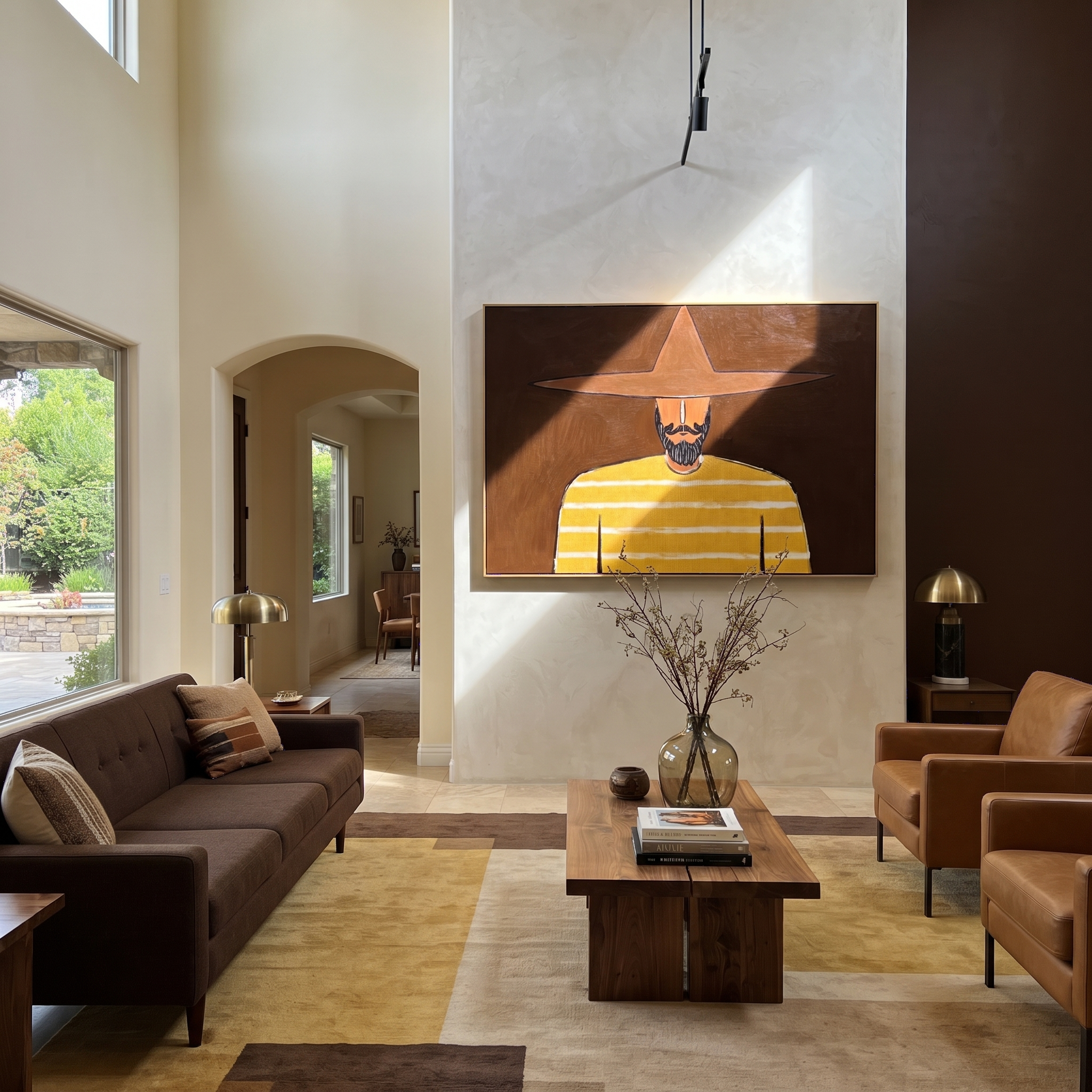Yellow Stripes Carry Shadow displayed in a warm contemporary interior