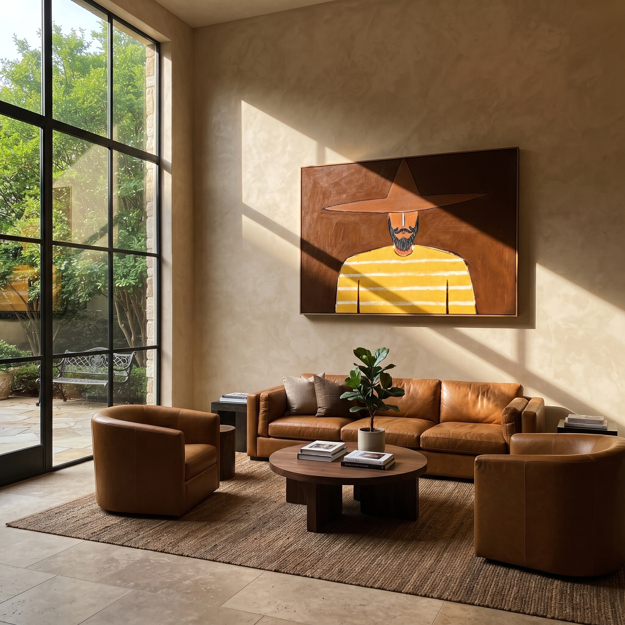 Yellow Stripes Carry Shadow styled with neutral modern furnishings
