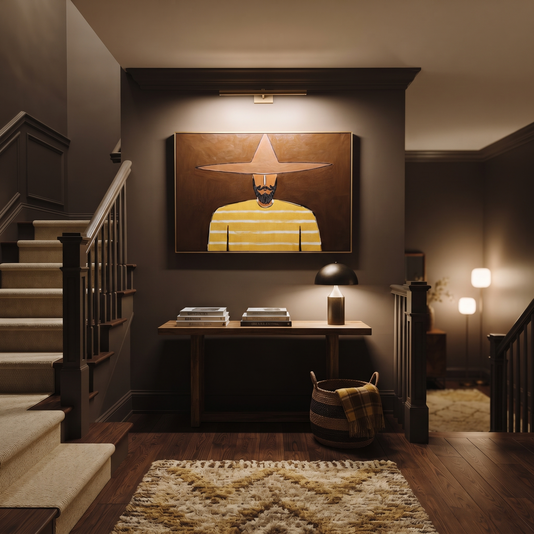 Yellow Stripes Carry Shadow styled in a layered residential interior