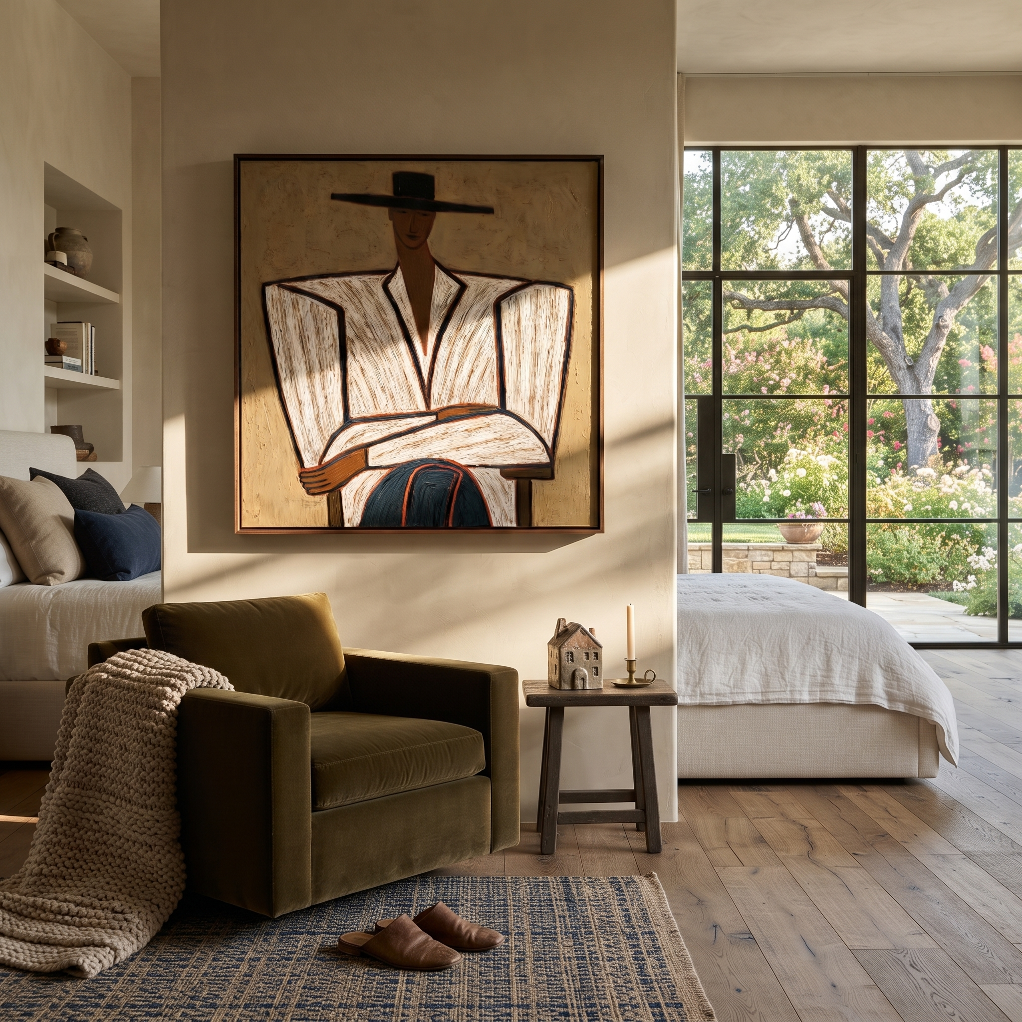 White Jacket Holds Center styled with neutral modern furnishings