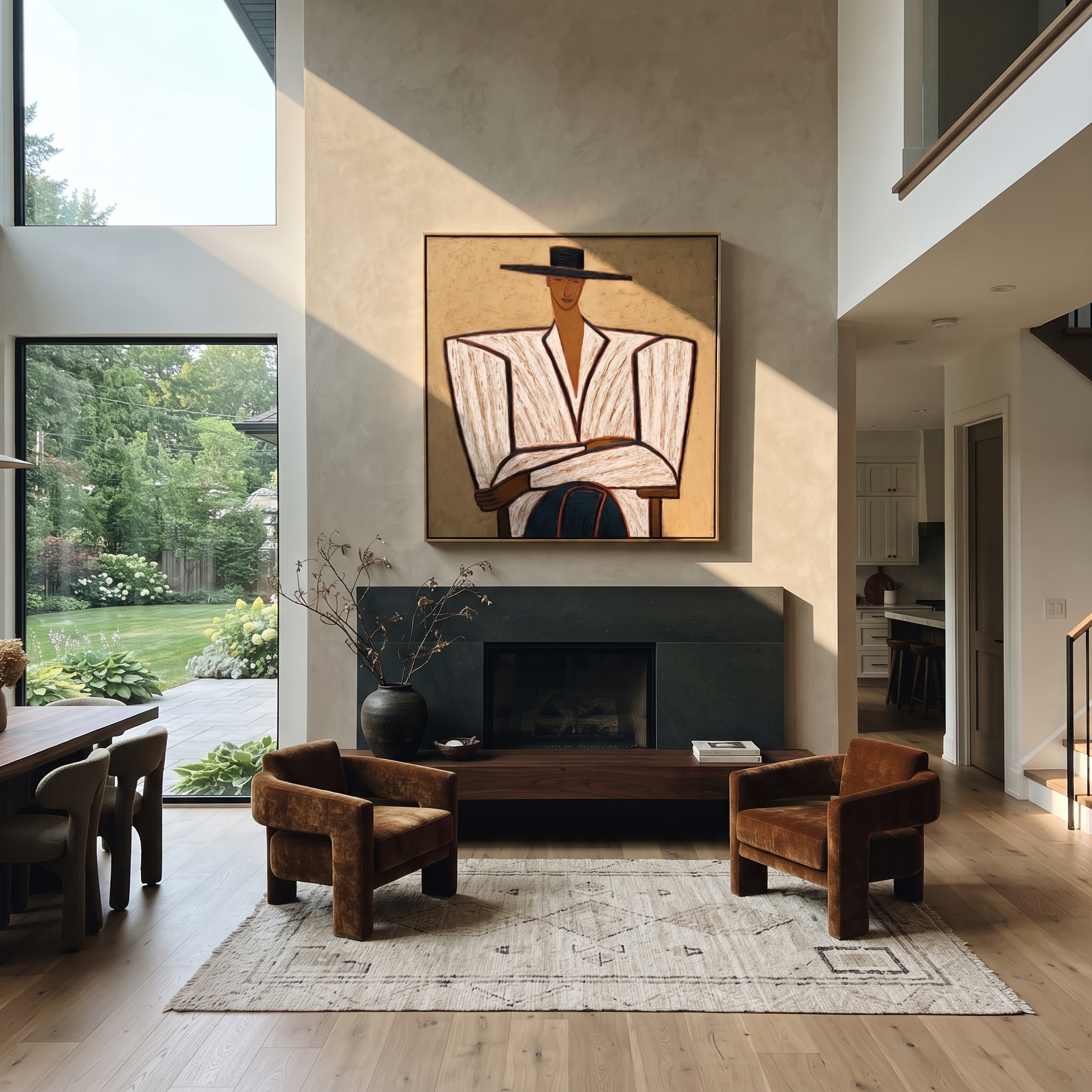 White Jacket Holds Center styled in a layered residential interior