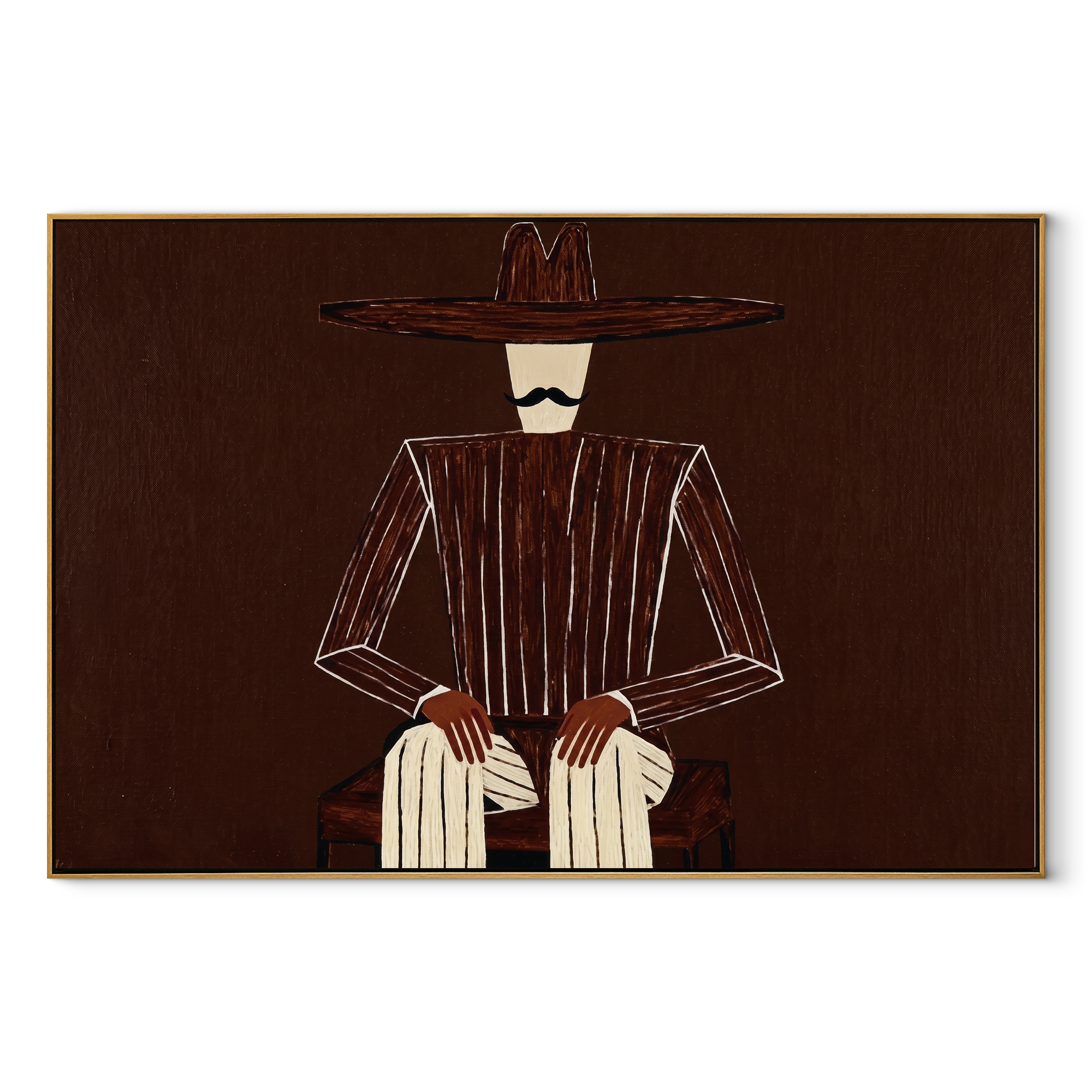 Dark Suit Waits Low abstract figurative textured painting, horizontal canvas artwork