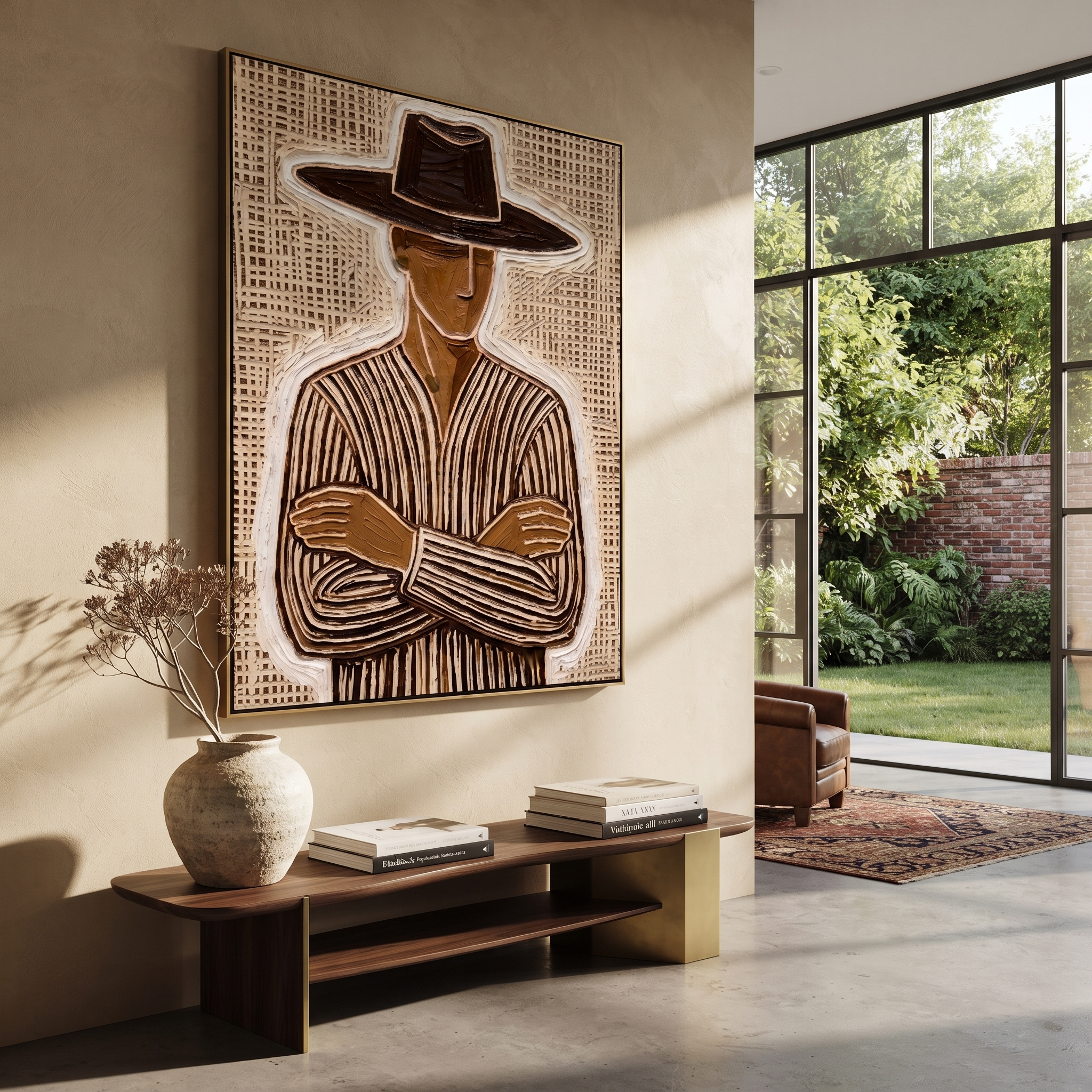 Brown Lines Close Ranks displayed in a warm contemporary interior