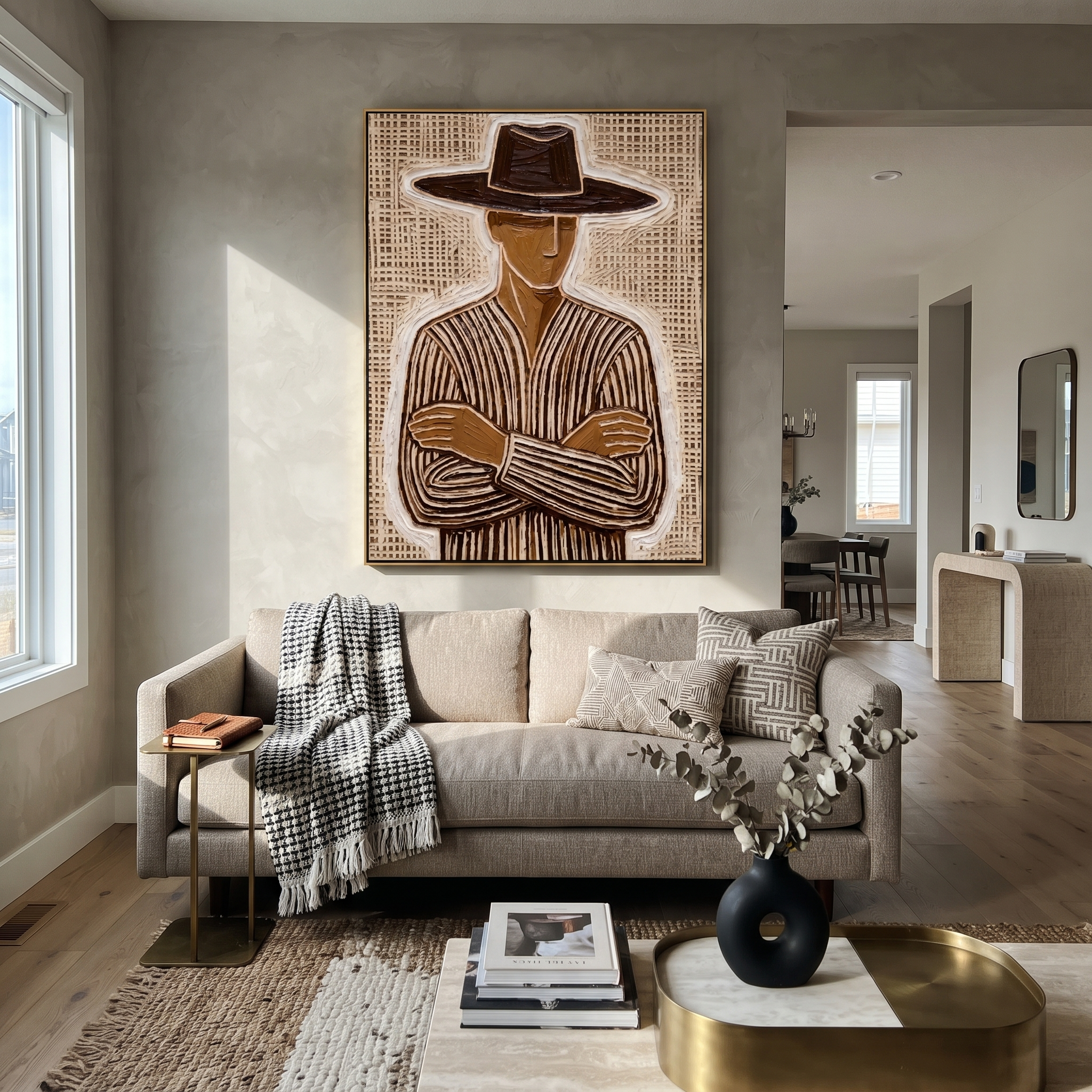 Brown Lines Close Ranks styled with neutral modern furnishings