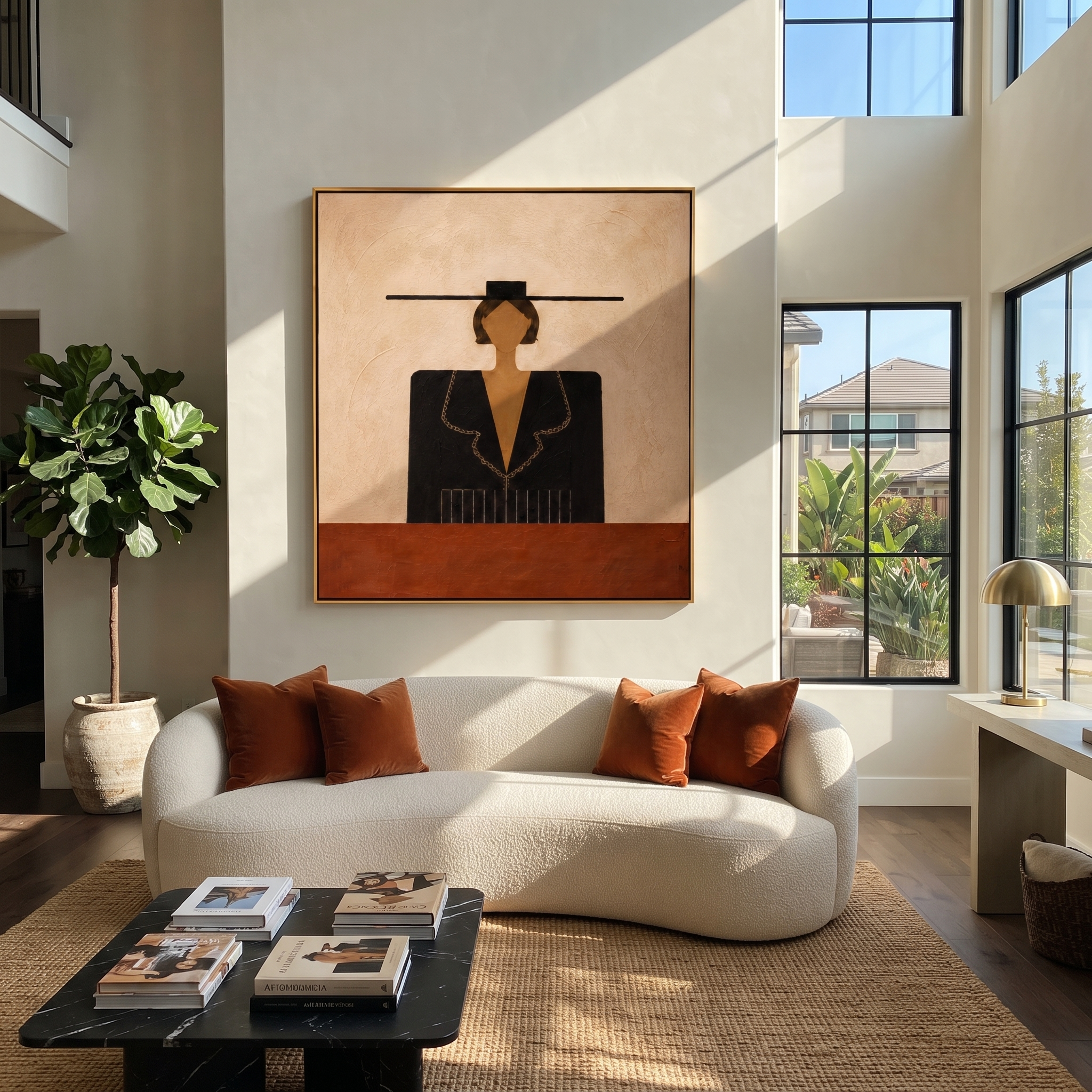 Black Collar Meets Sand displayed in a warm contemporary interior