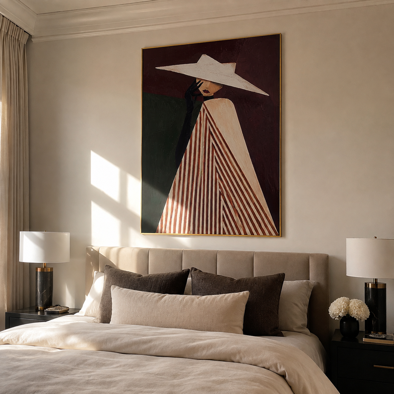 White Brim Splits Burgundy styled with neutral modern furnishings