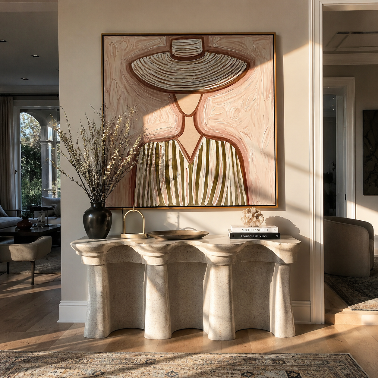 Soft Rings Hold Olive displayed in a warm contemporary interior
