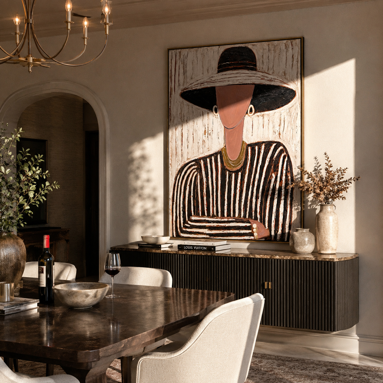 Black Brim Meets Rose displayed as a modern room focal point