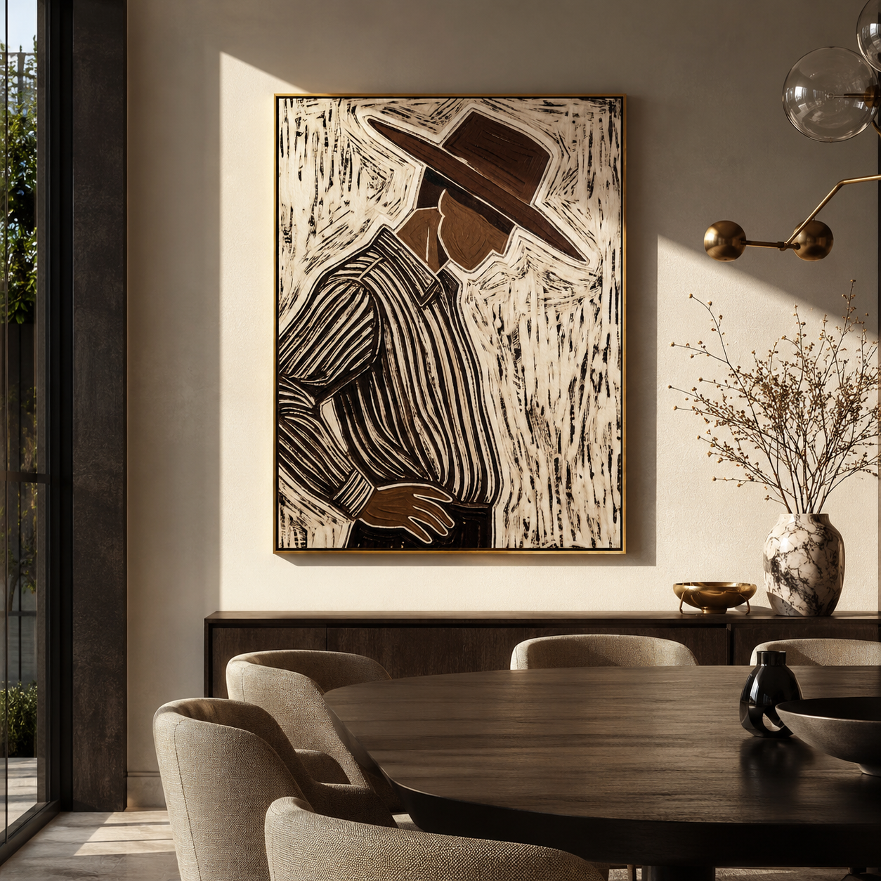 Brown Lines Turn Aside styled with neutral modern furnishings