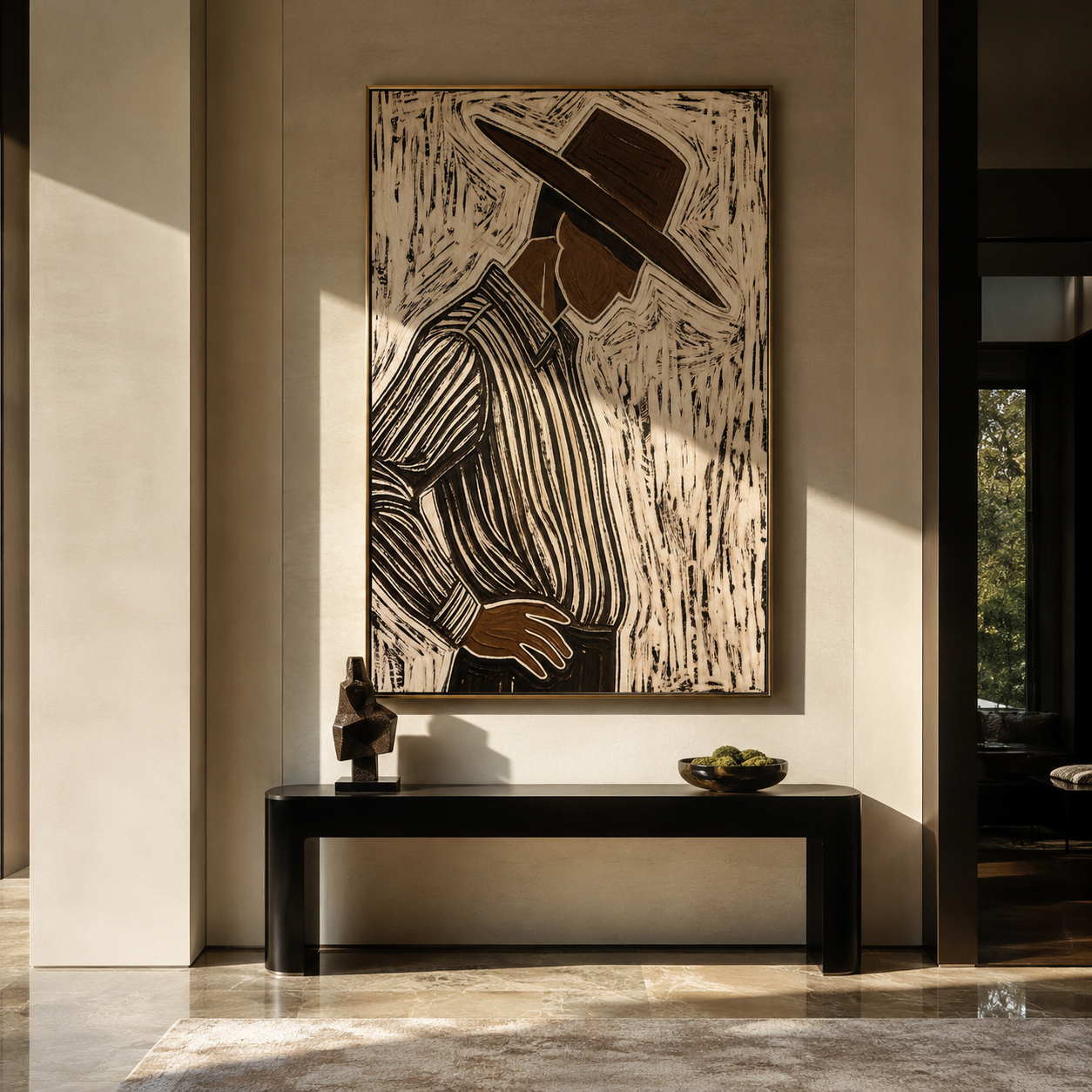 Brown Lines Turn Aside displayed as a modern room focal point