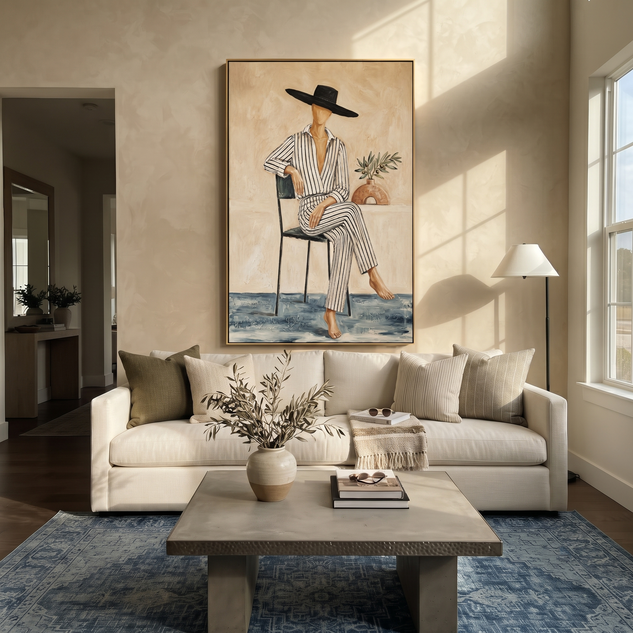 Stripes Sit Beside Air displayed in a warm contemporary interior