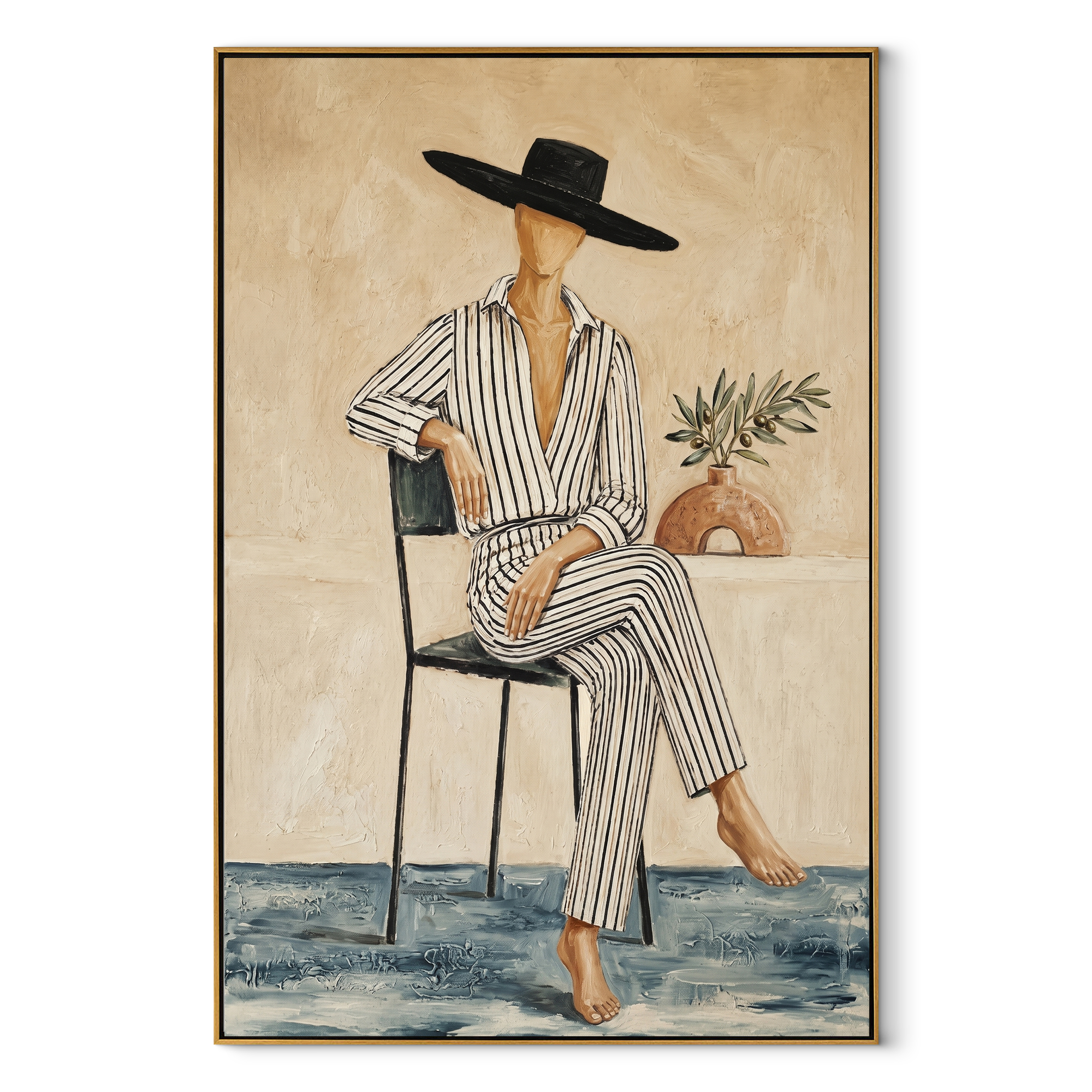 Stripes Sit Beside Air abstract figurative textured painting, vertical canvas artwork