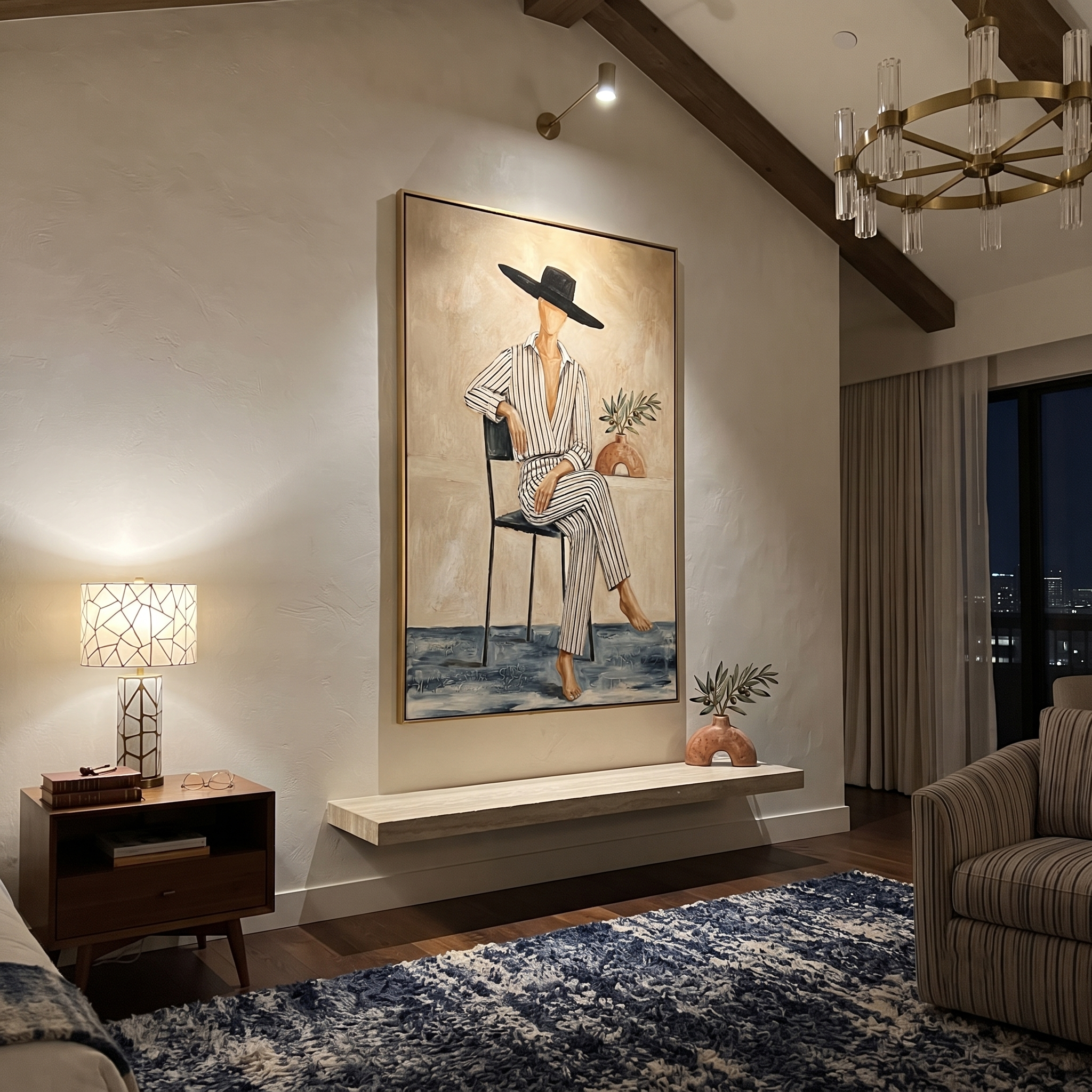 Stripes Sit Beside Air styled with neutral modern furnishings