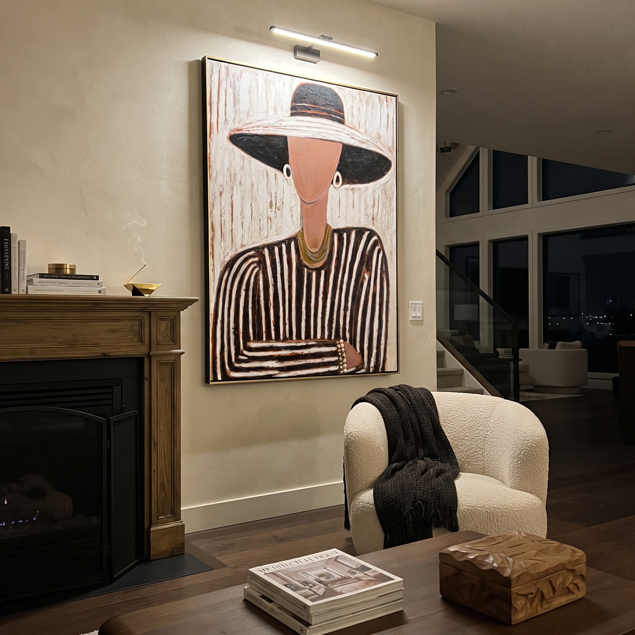 Black Brim Holds Coral presented above a contemporary console