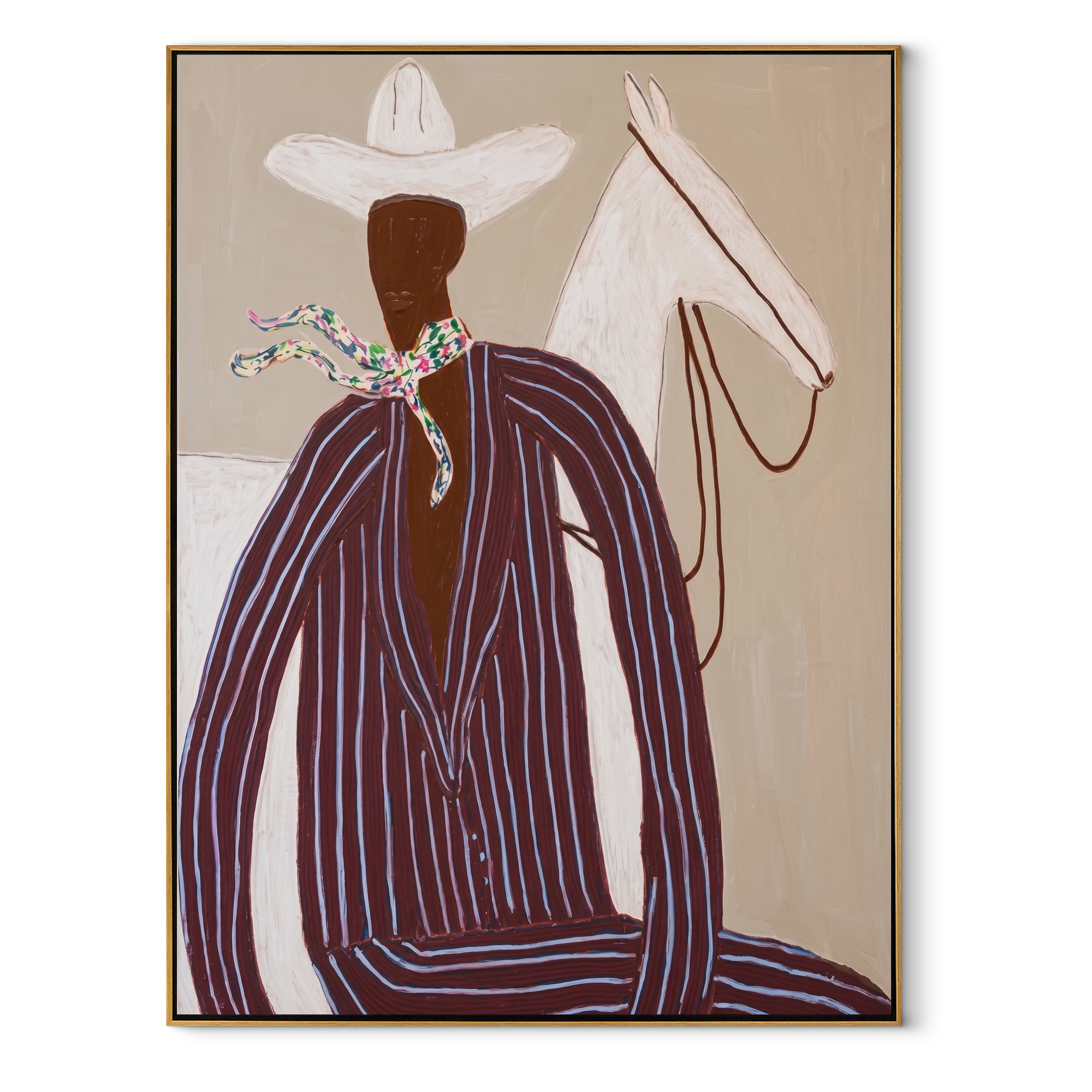 White Horse Shares Quiet abstract figurative textured painting, vertical canvas artwork