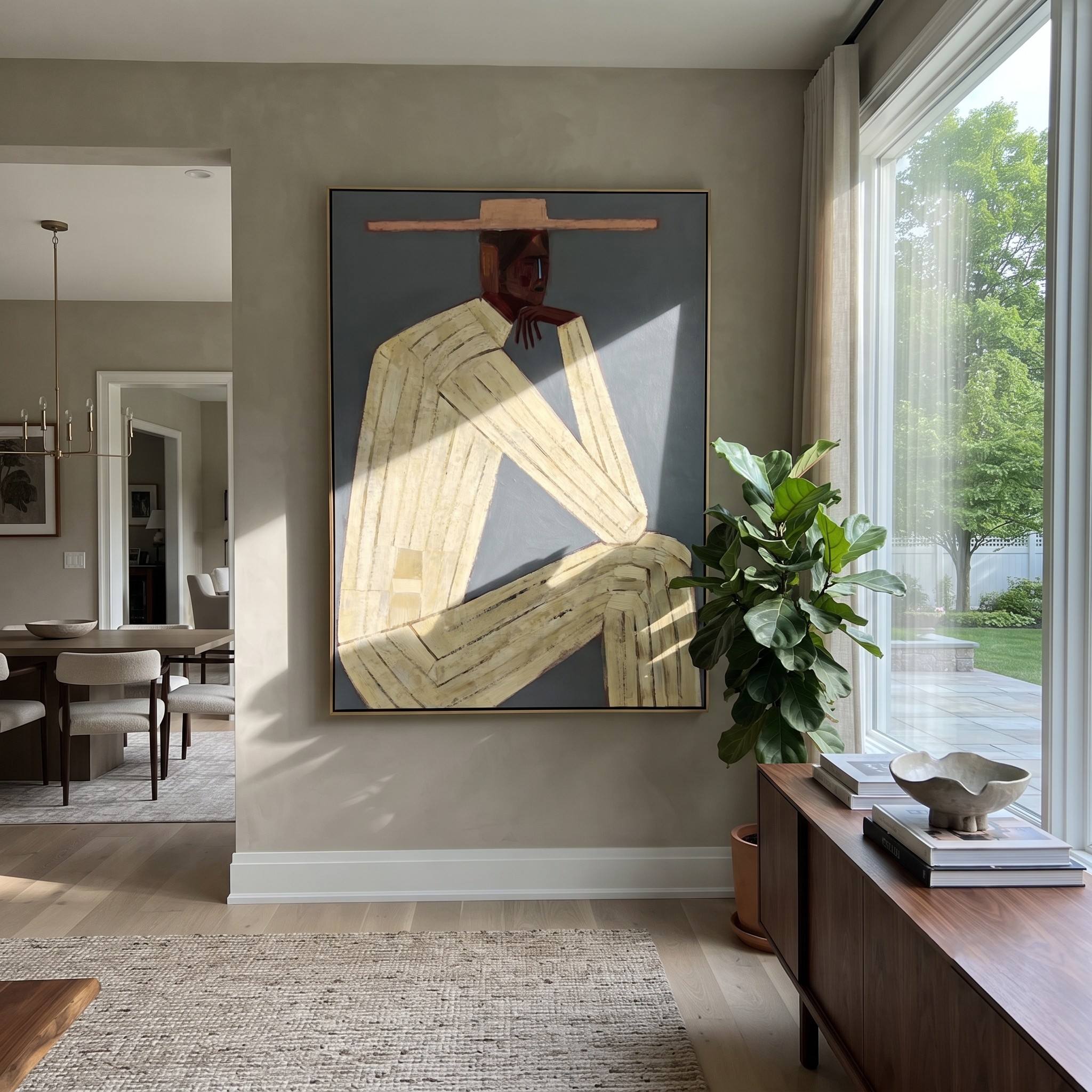 Cream Angles Bend Gray displayed in a warm contemporary interior