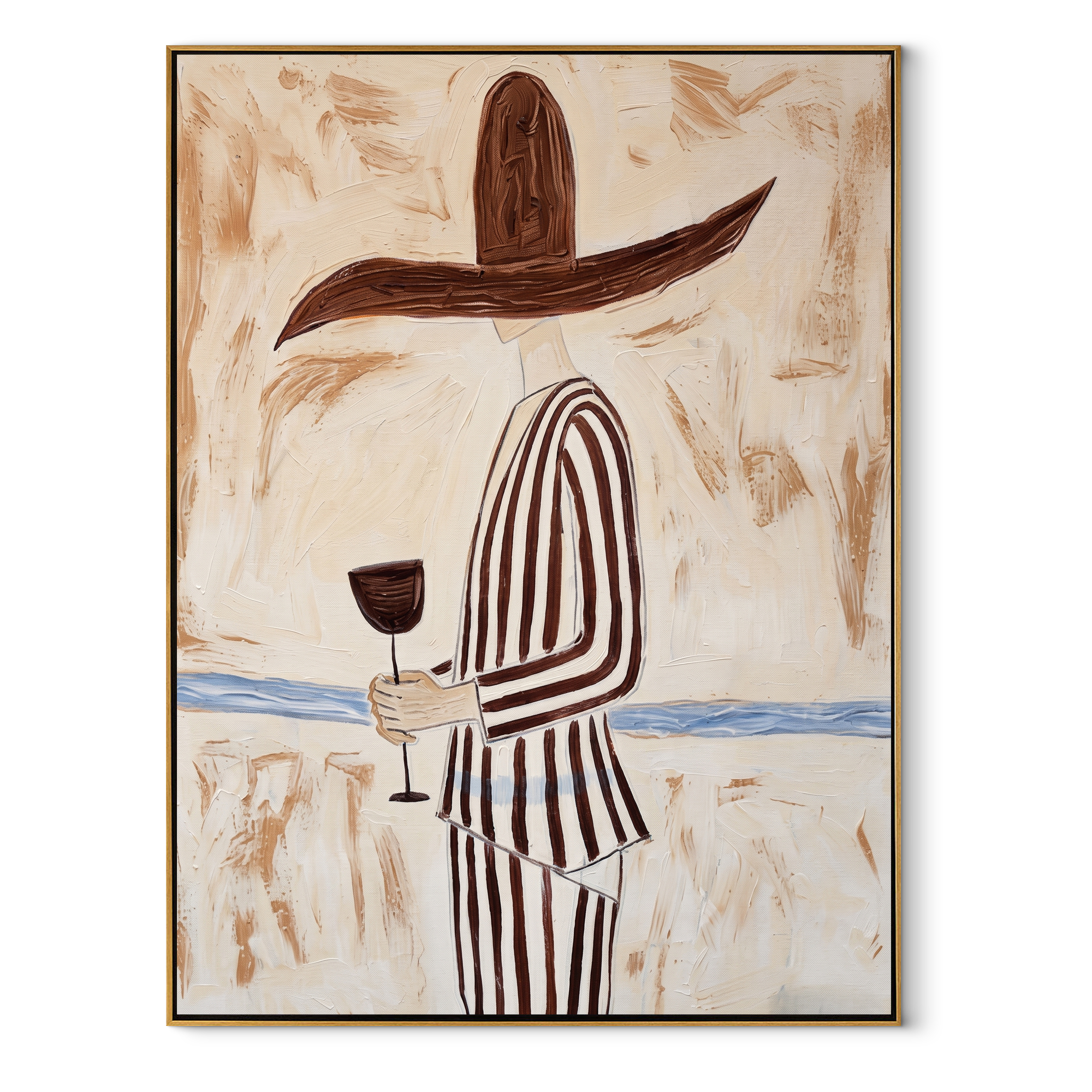 Brown Brim Holds Wine abstract figurative textured painting, vertical canvas artwork