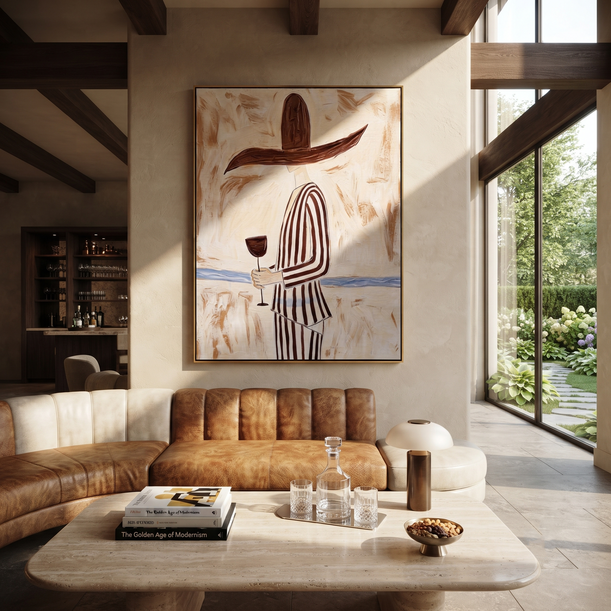 Brown Brim Holds Wine styled in a layered residential interior