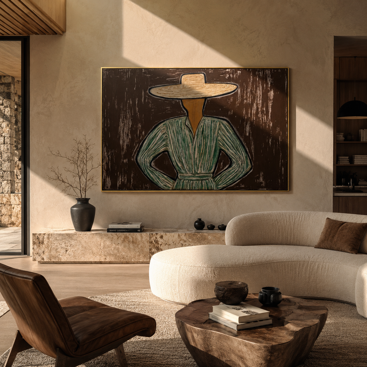 Green Lines Take Stance styled in a layered residential interior