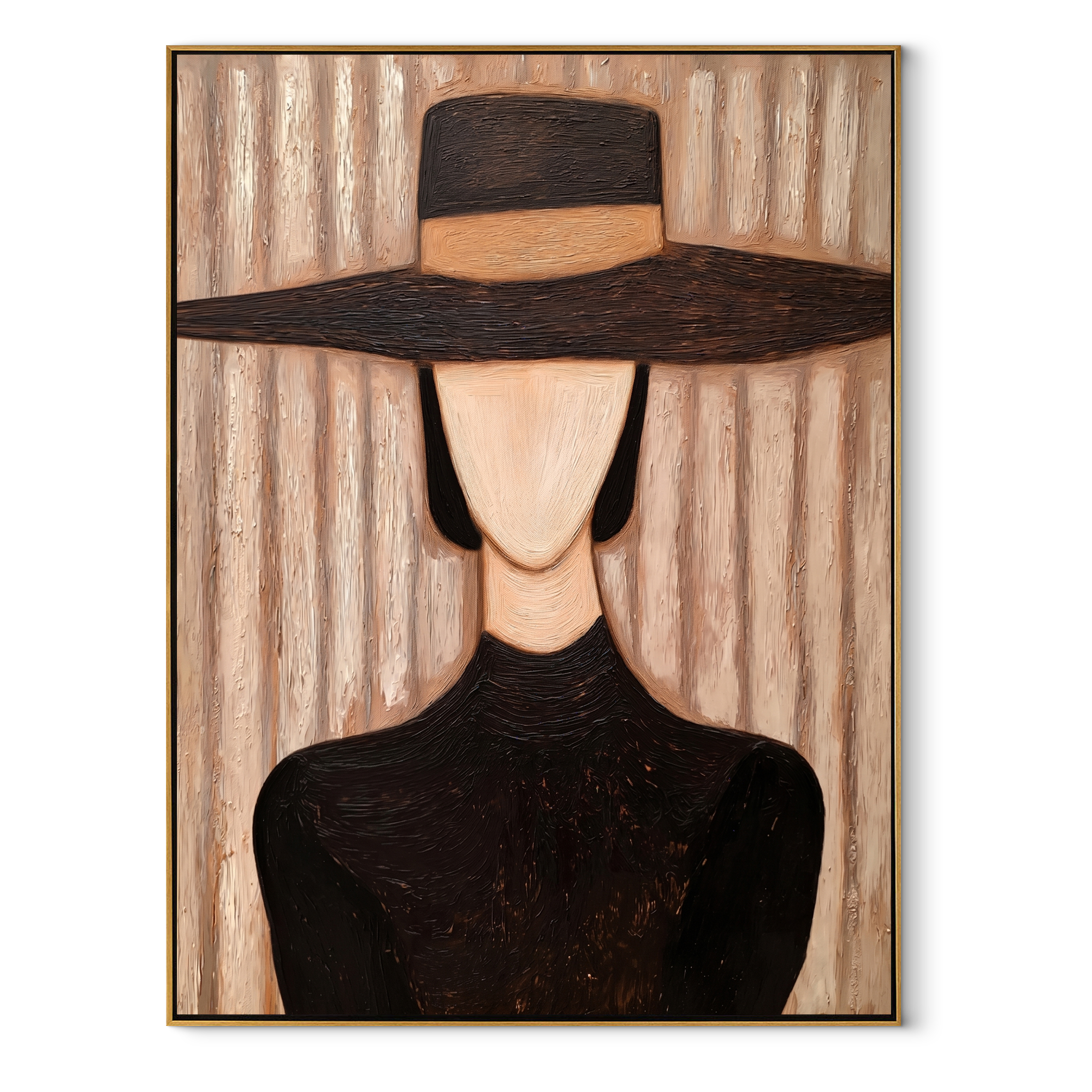 Black Crown Hides Light abstract figurative textured painting, vertical canvas artwork