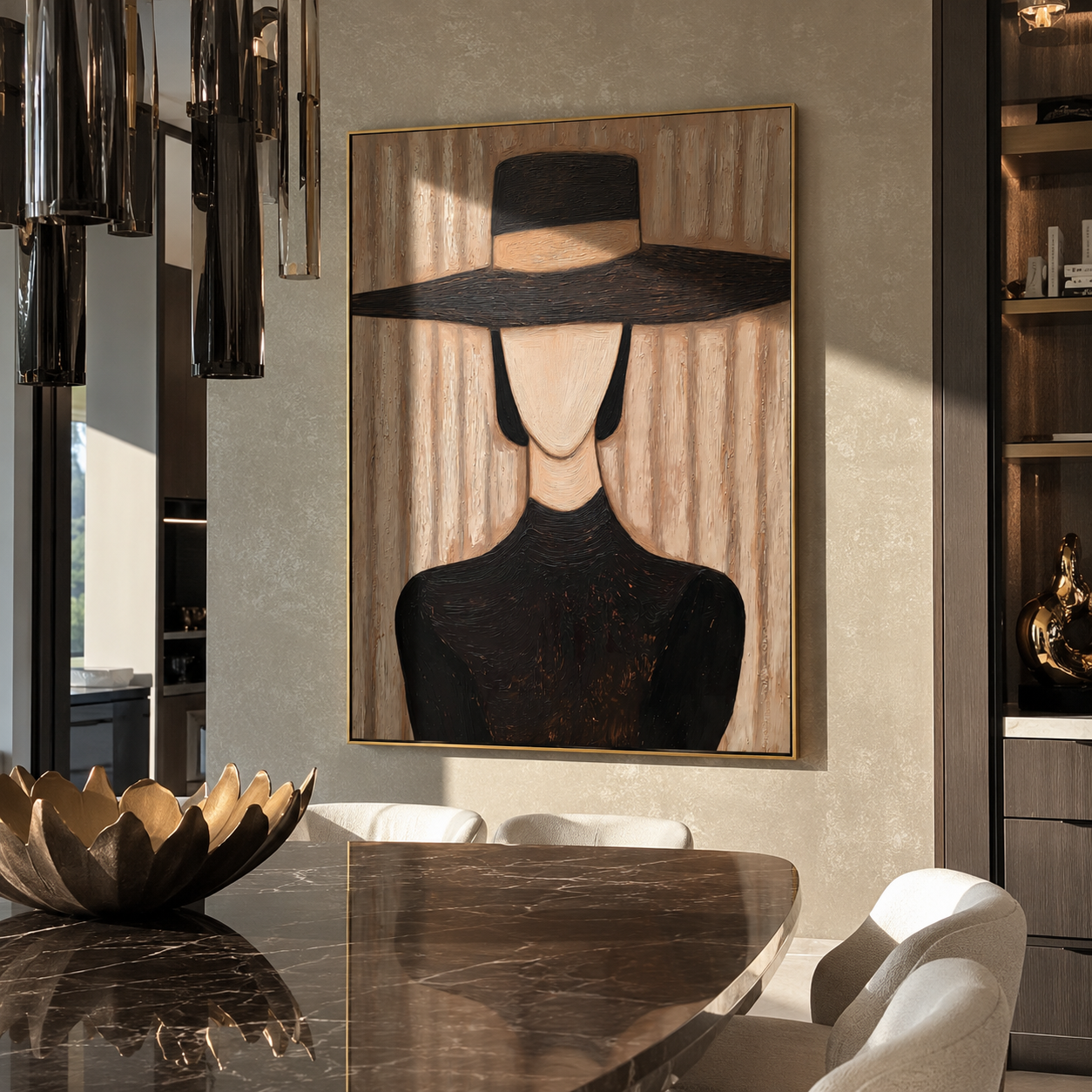 Black Crown Hides Light styled in a layered residential interior
