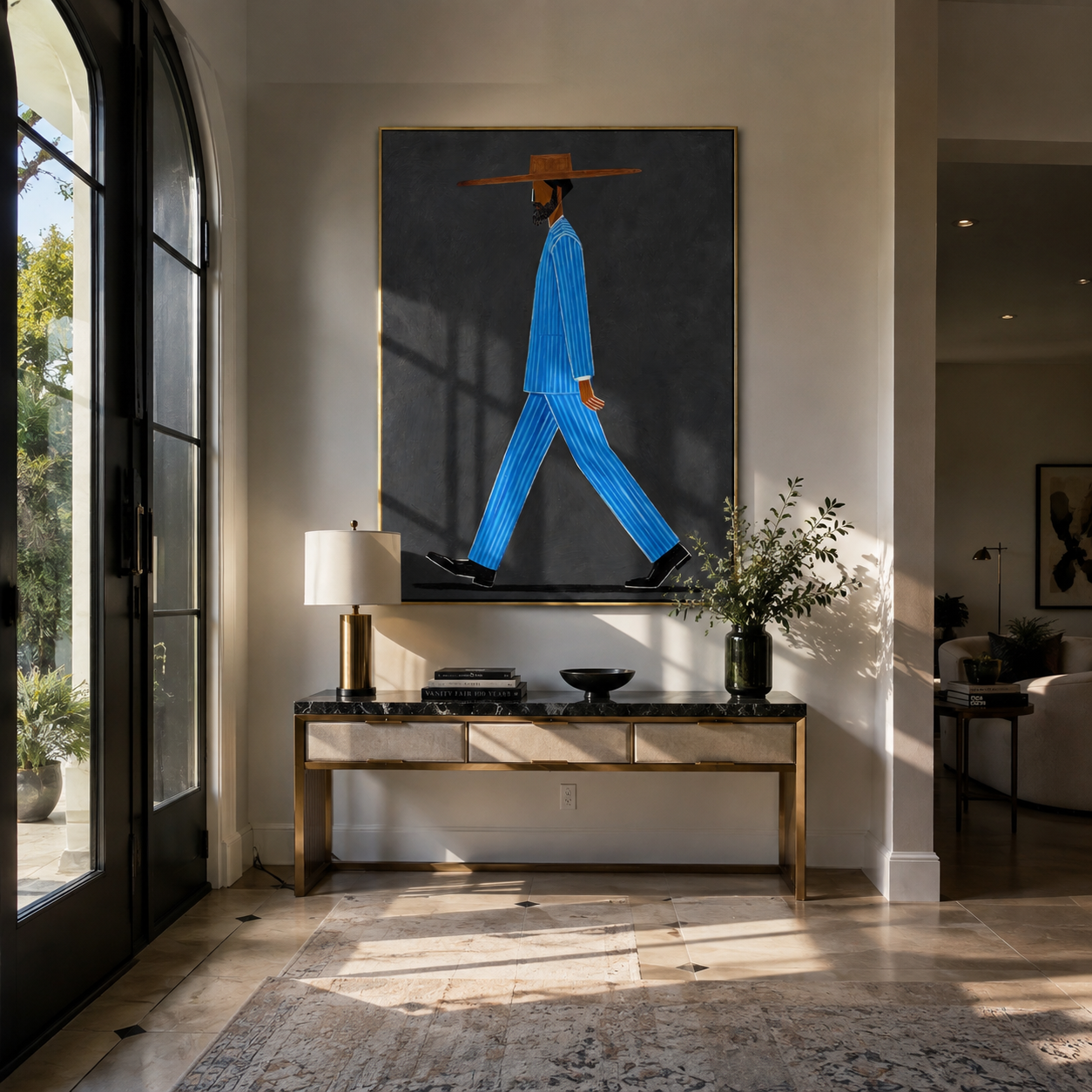 Blue Steps Cross Dusk displayed in a warm contemporary interior