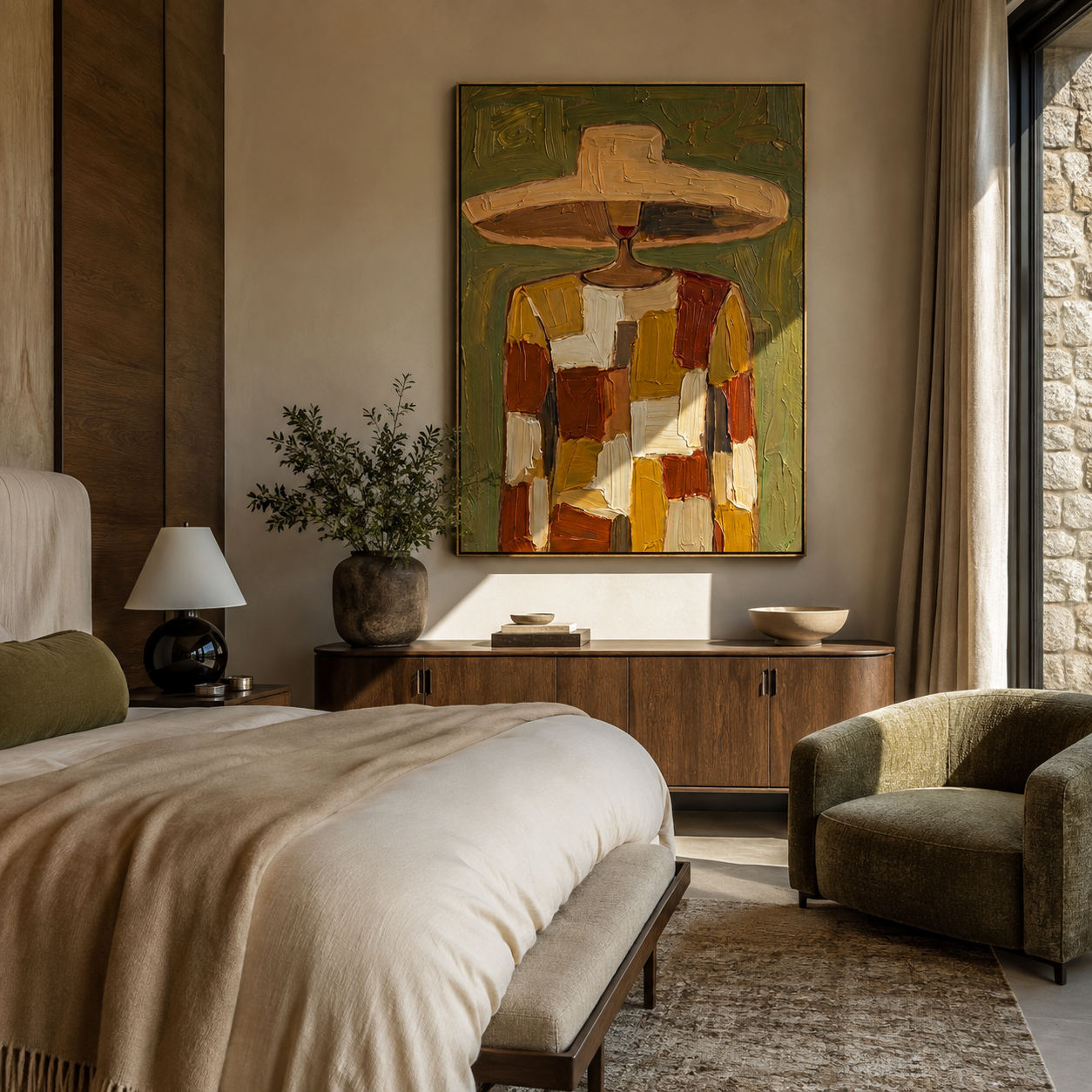 Patchwork Wears the Sun styled with neutral modern furnishings