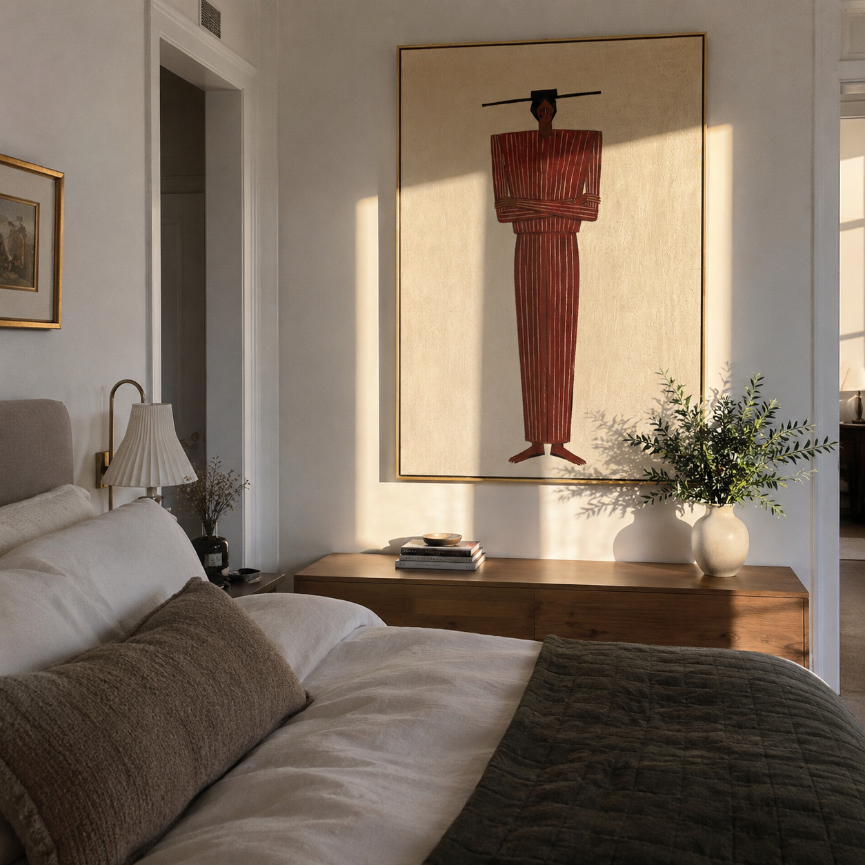 Red Column Holds Stars displayed in a warm contemporary interior