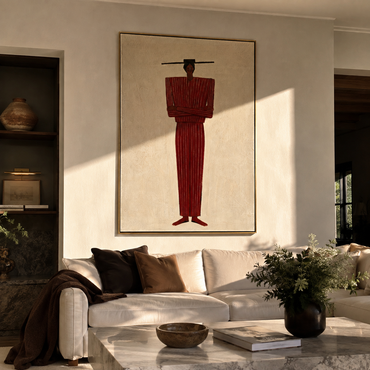 Red Column Holds Stars presented above a contemporary console