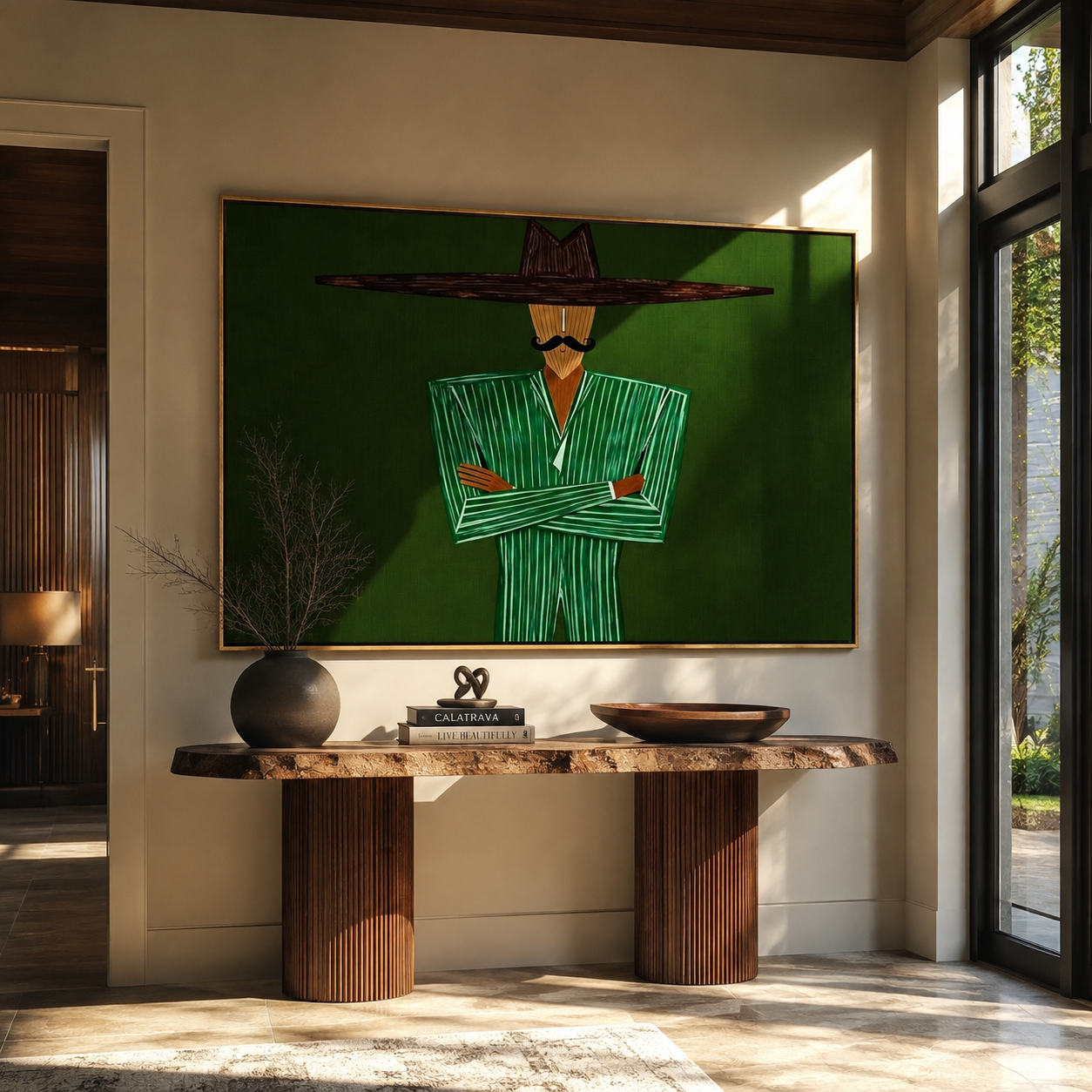 Emerald Lines Stand Firm styled in a layered residential interior
