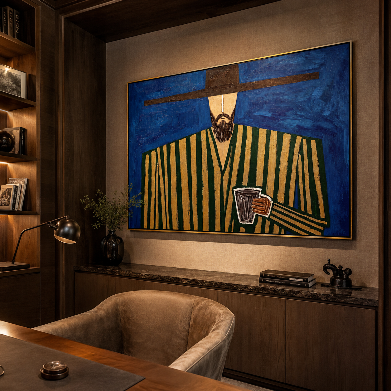 Blue Hour Holds Coffee displayed as a modern room focal point