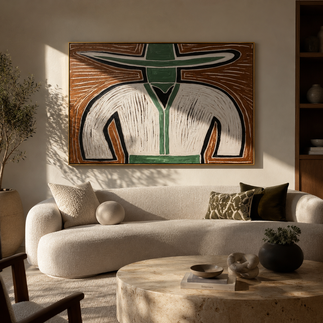 White Curves Divide Earth styled in a layered residential interior
