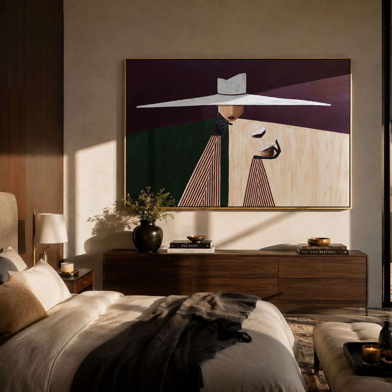 White Brim Serves Burgundy displayed as a modern room focal point