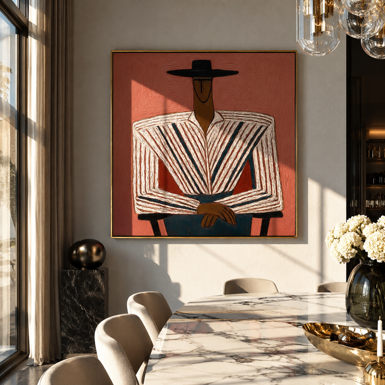 Rose Wall Frames Stripes displayed in a warm contemporary interior