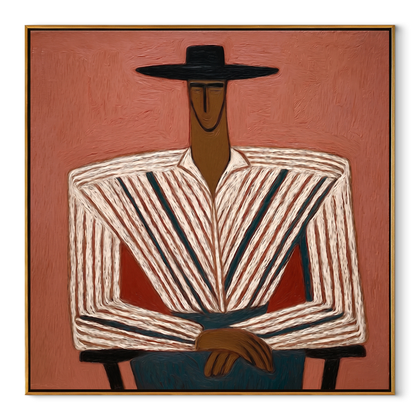 Rose Wall Frames Stripes – Seated Striped Figure Painting | Mid-Century Modern Square Wall Art