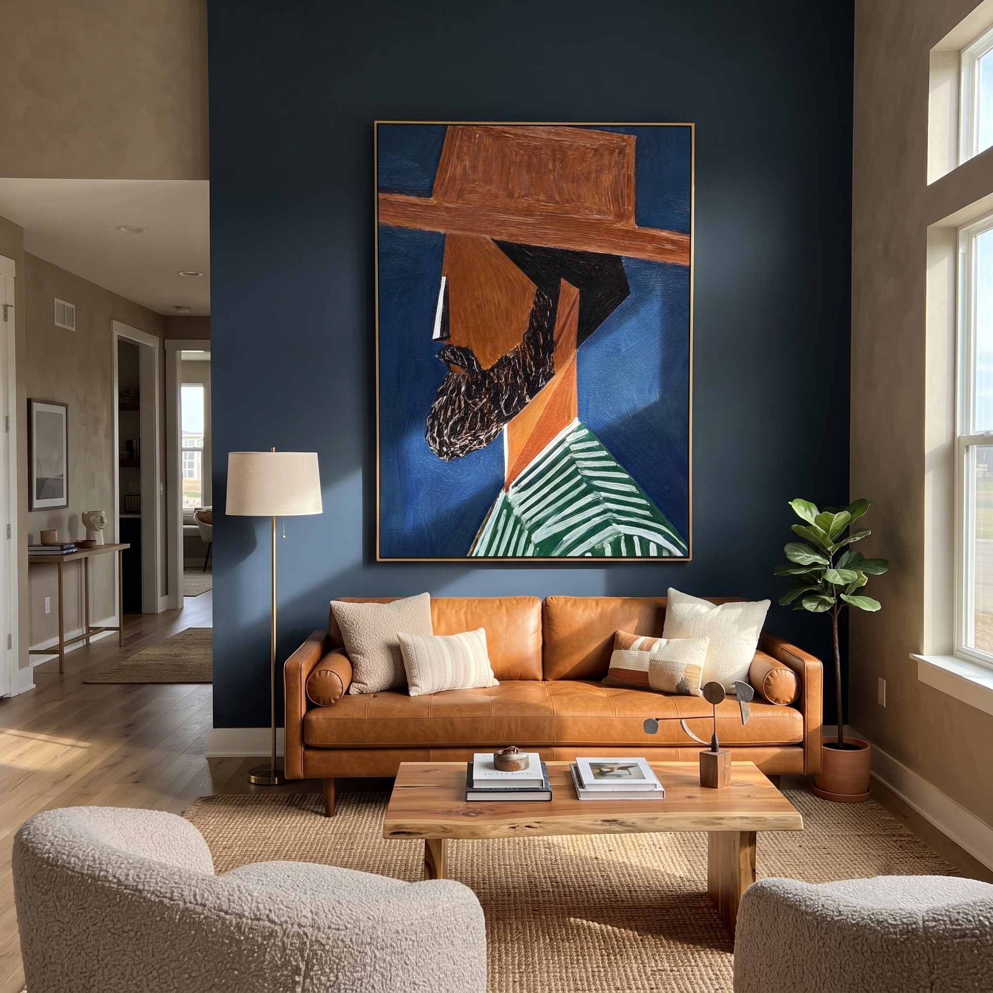 Blue Shadow Grows Beard styled in a layered residential interior