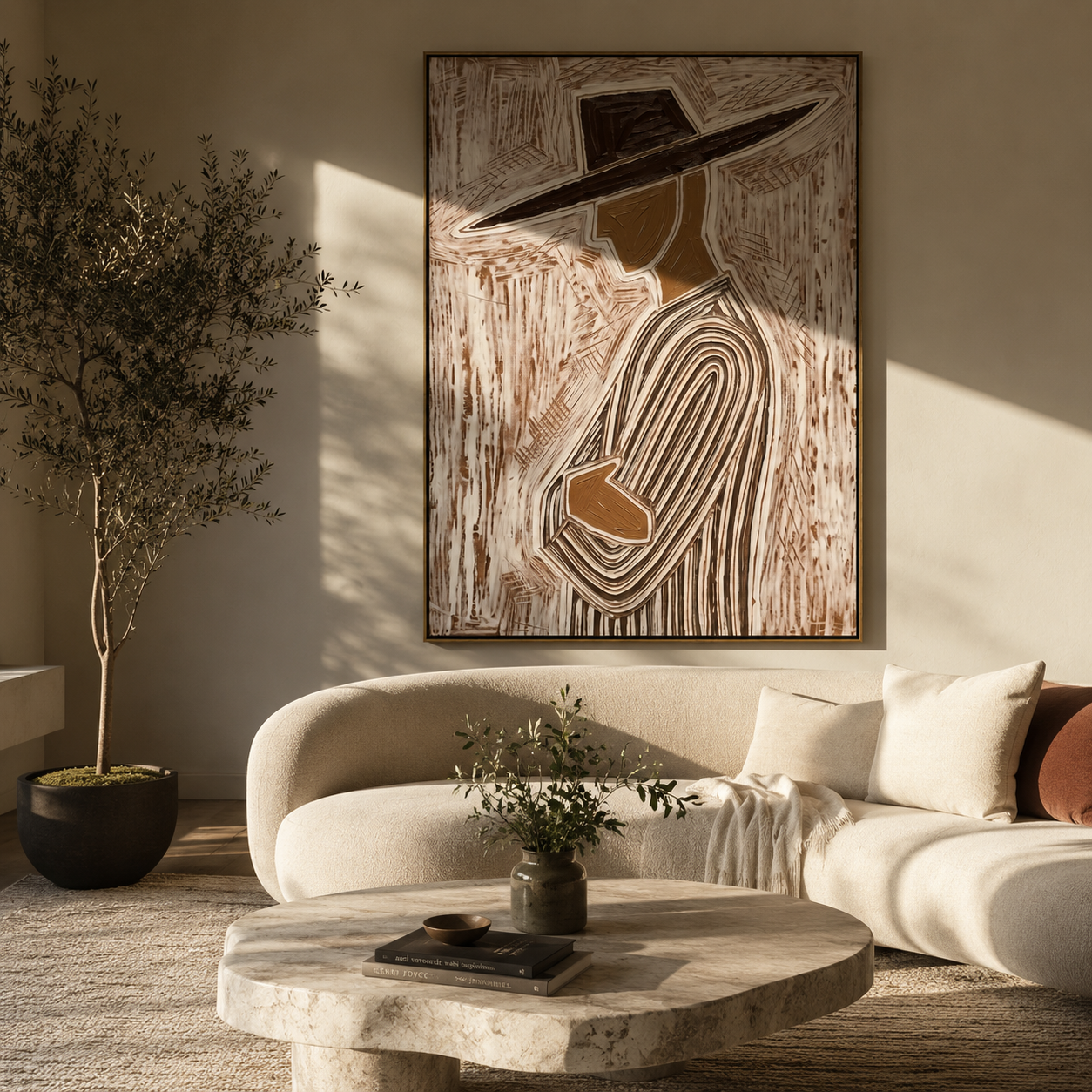 Brown Lines Walk Sideways displayed in a warm contemporary interior